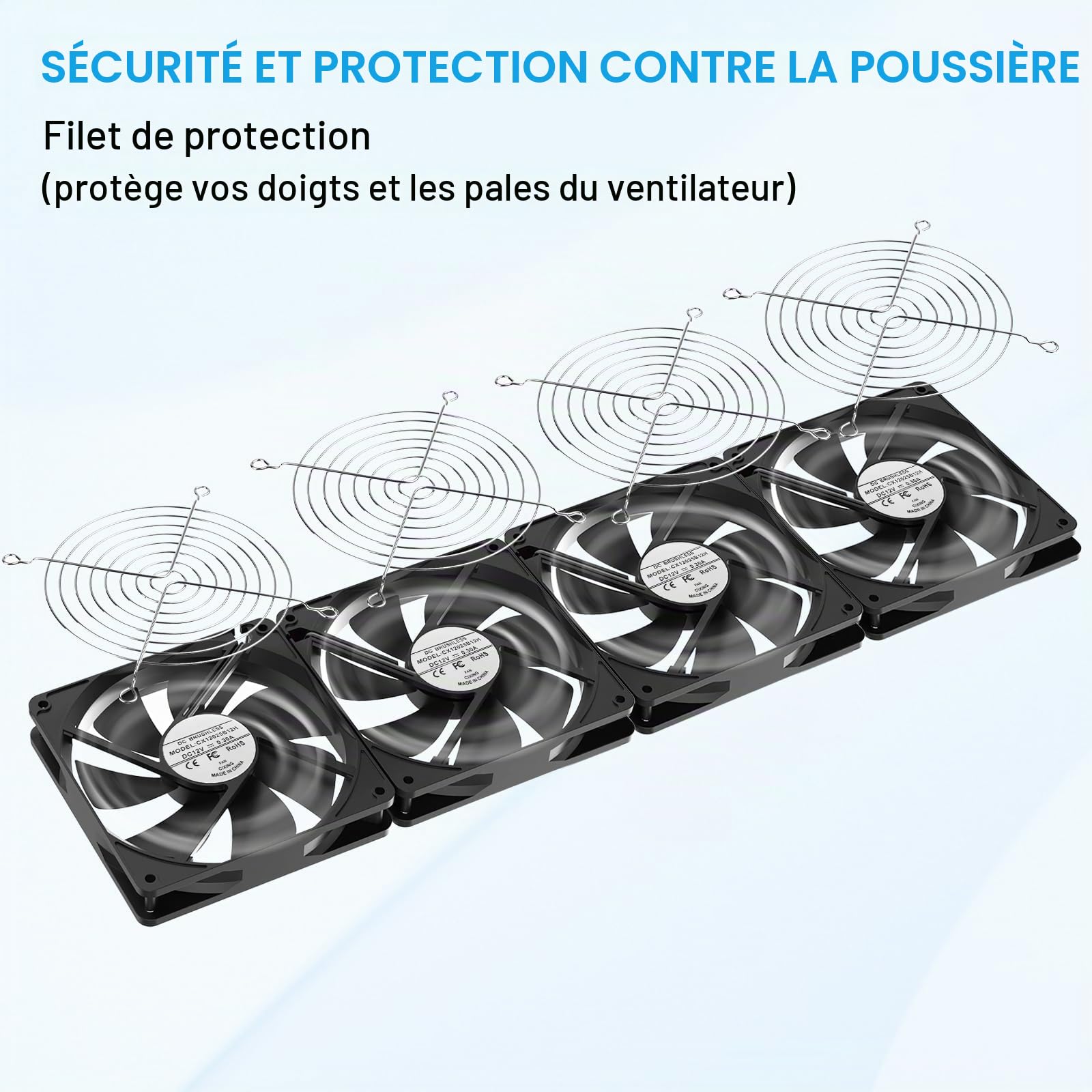 Ventilateur PC 120mm ventilateurs pc silencieux fan 12V avec 3 vitesses réglables, portable pc ventilateur AC 220V - 240V, pour TV, radio, routeur
