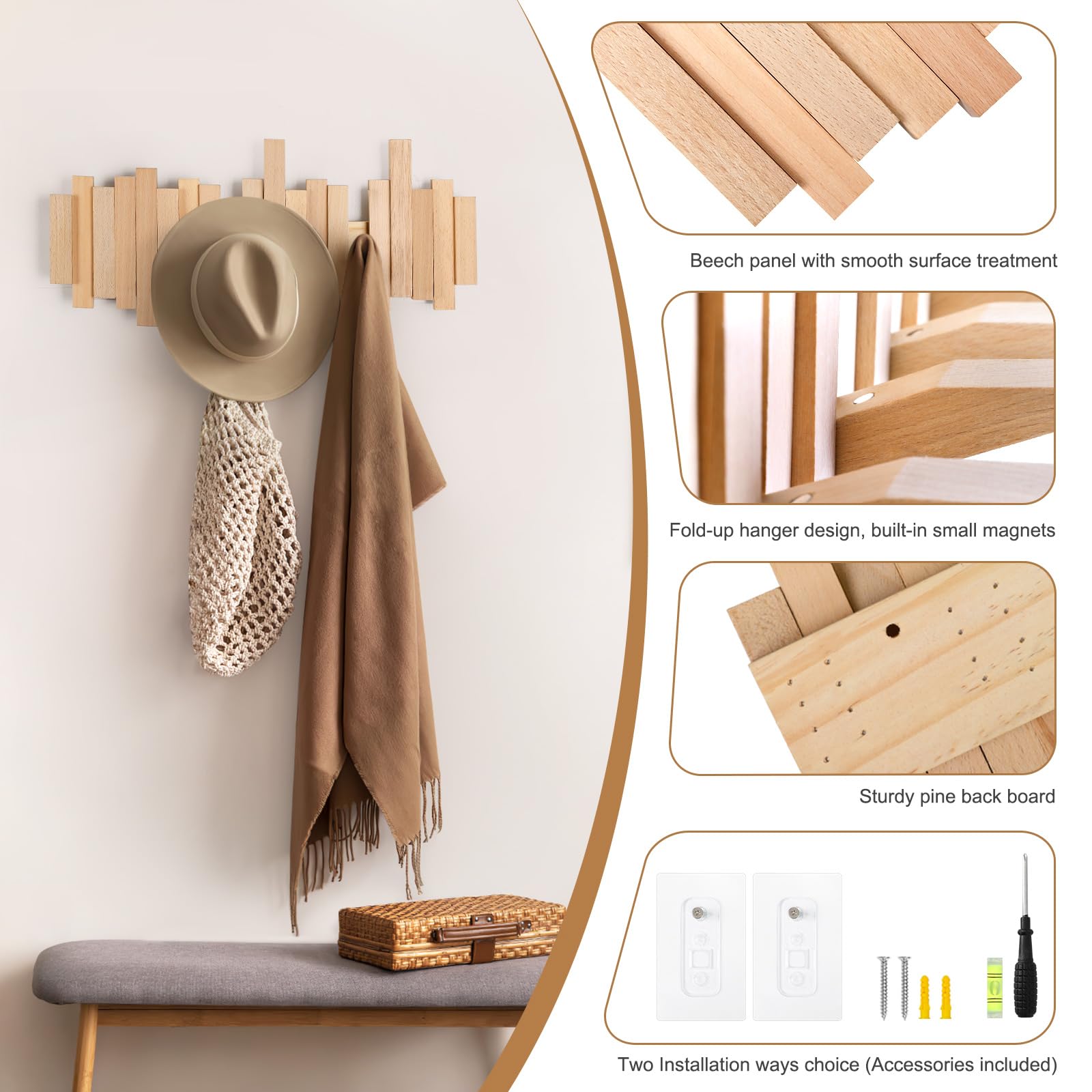 サイドバイサイド Coat Rack Gaston 棚 フック Amazon.com: Ufine Wood Wall Mounted Coat Rack with 6 Flip-Down