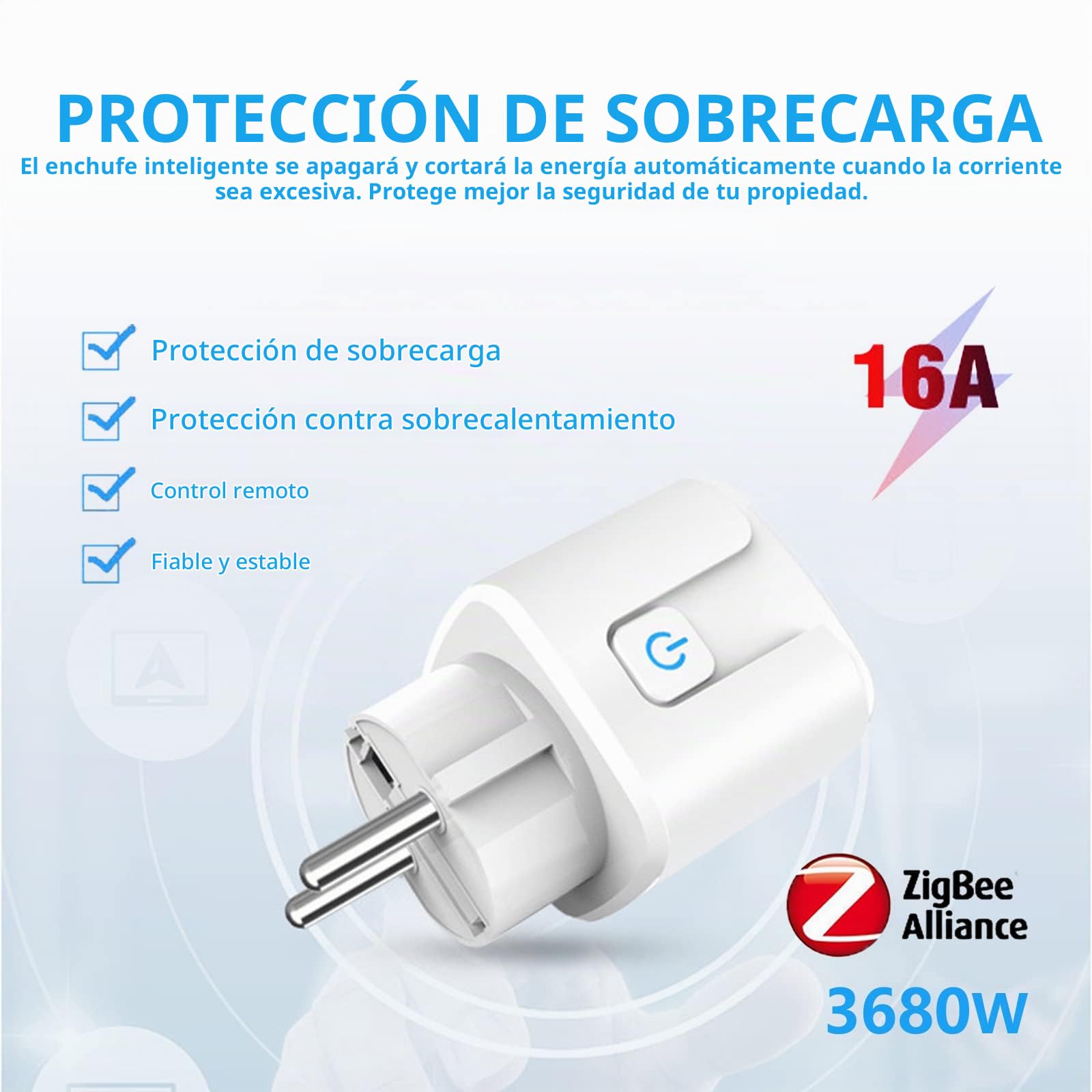 ZigBee Enchufe Inteligente Alexa 16A, 3680W Smart Plug con Monitor de Energía, Enchufe Temporizador con Control Remoto, Control por Voz y Funciones de Temporización, apoyo Alexa & Google Home