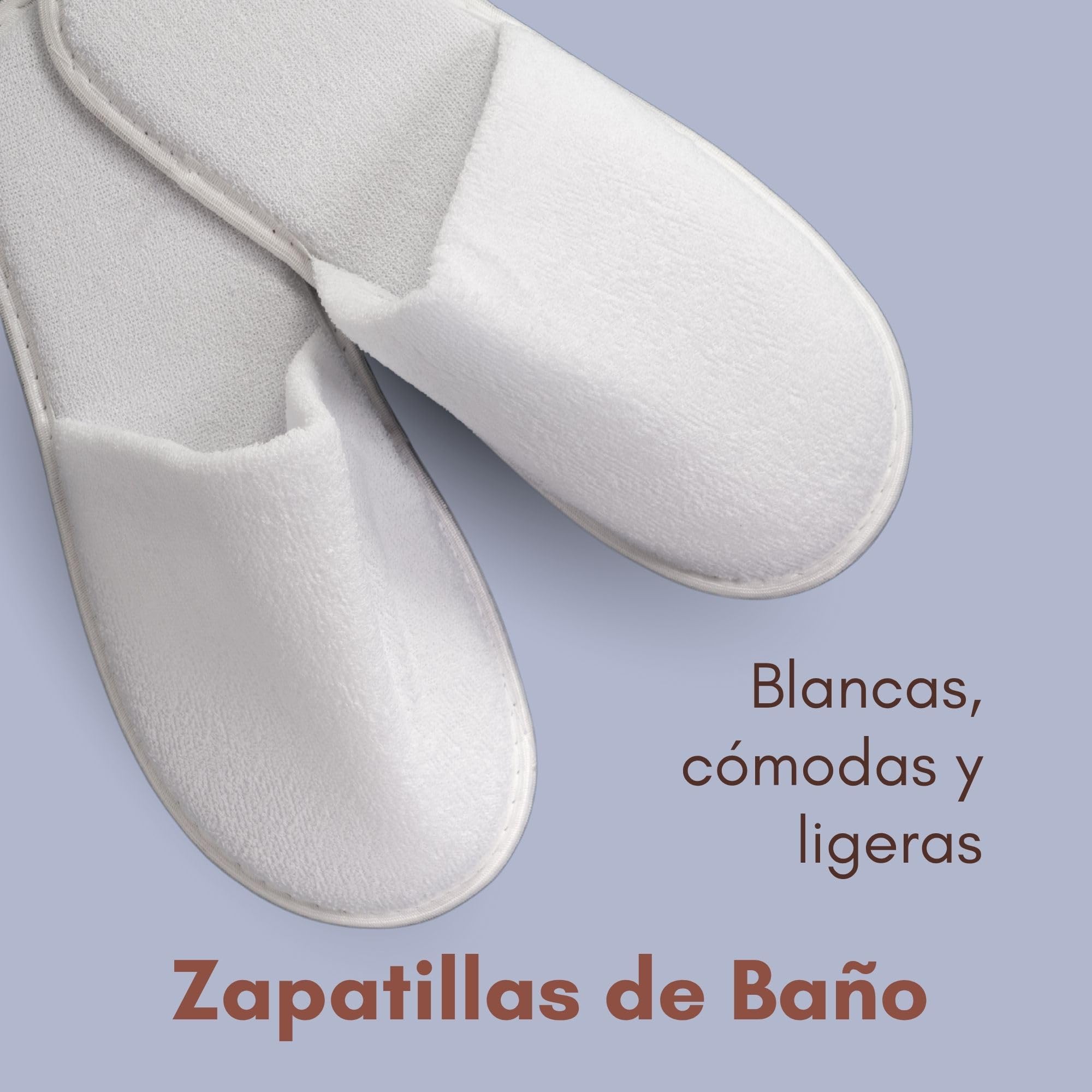 Pack 20 pares zapatillas de baño blancas con suela antideslizante – mezcla algodón y poliéster - par embolsado individual - zapatillas desechables para hoteles, spas, gimnasios y alojamientos