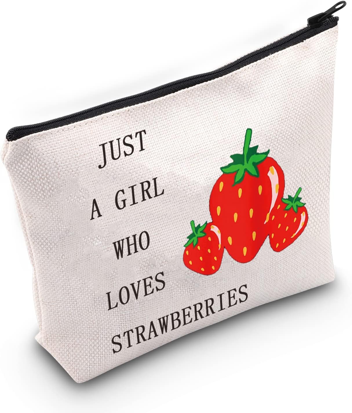 LEVLO Funny Strawberry Cosmetic Bag Fruit Lover Gift Just A Girl Who Loves Strawberries Makeup Zipper Pouch Bag Strawberry Lover Gift (Who Loves Strawberries)