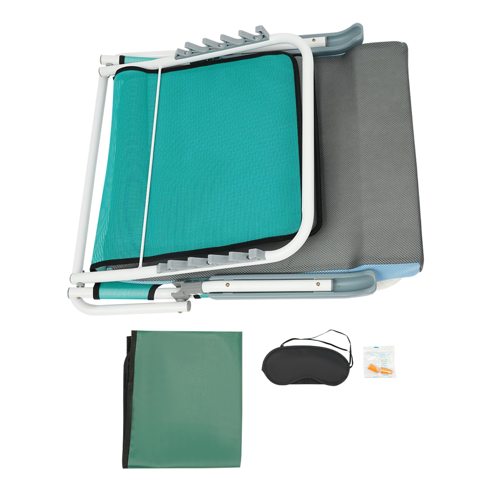 Dossier réglable - Matelas de plage portable - Support dorsal - Lit de plage pliable léger - 5 niveaux d'inclinaison - Résistant à l'humidité - Avec accoudoirs, masque pour les yeux et