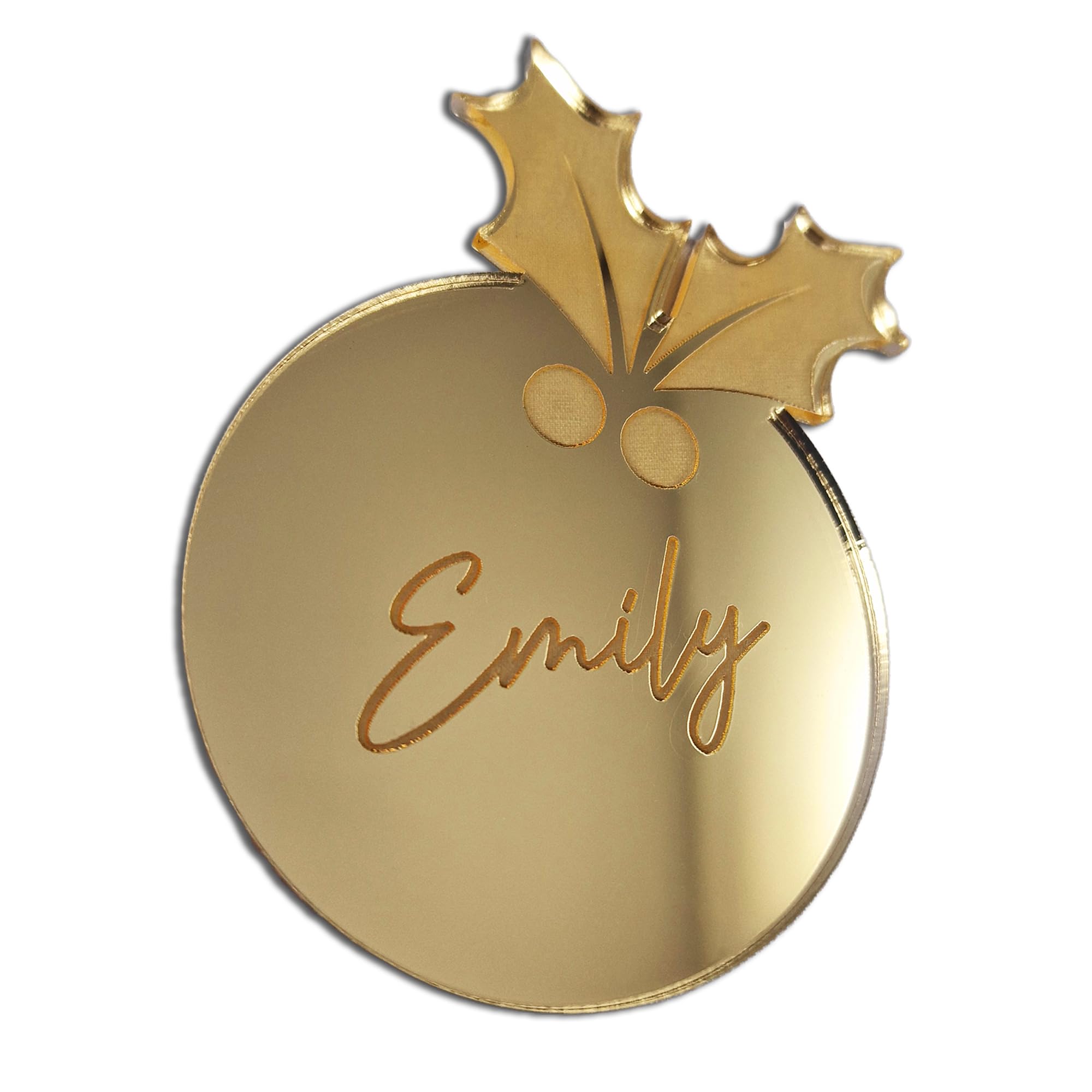 Fuzzy Cactus Mirror Gold Acrylic Personalised Large Christmas Pudding Place Name Decoration - Add Any Name! (Mirror Gold Acrylic)