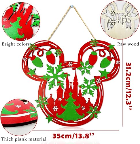 Miniatura 6 de Letrero colgante de madera de ratón para puerta de Navidad, adornos de Navidad, letrero de bienvenida para puerta delantera, letrero colgante de