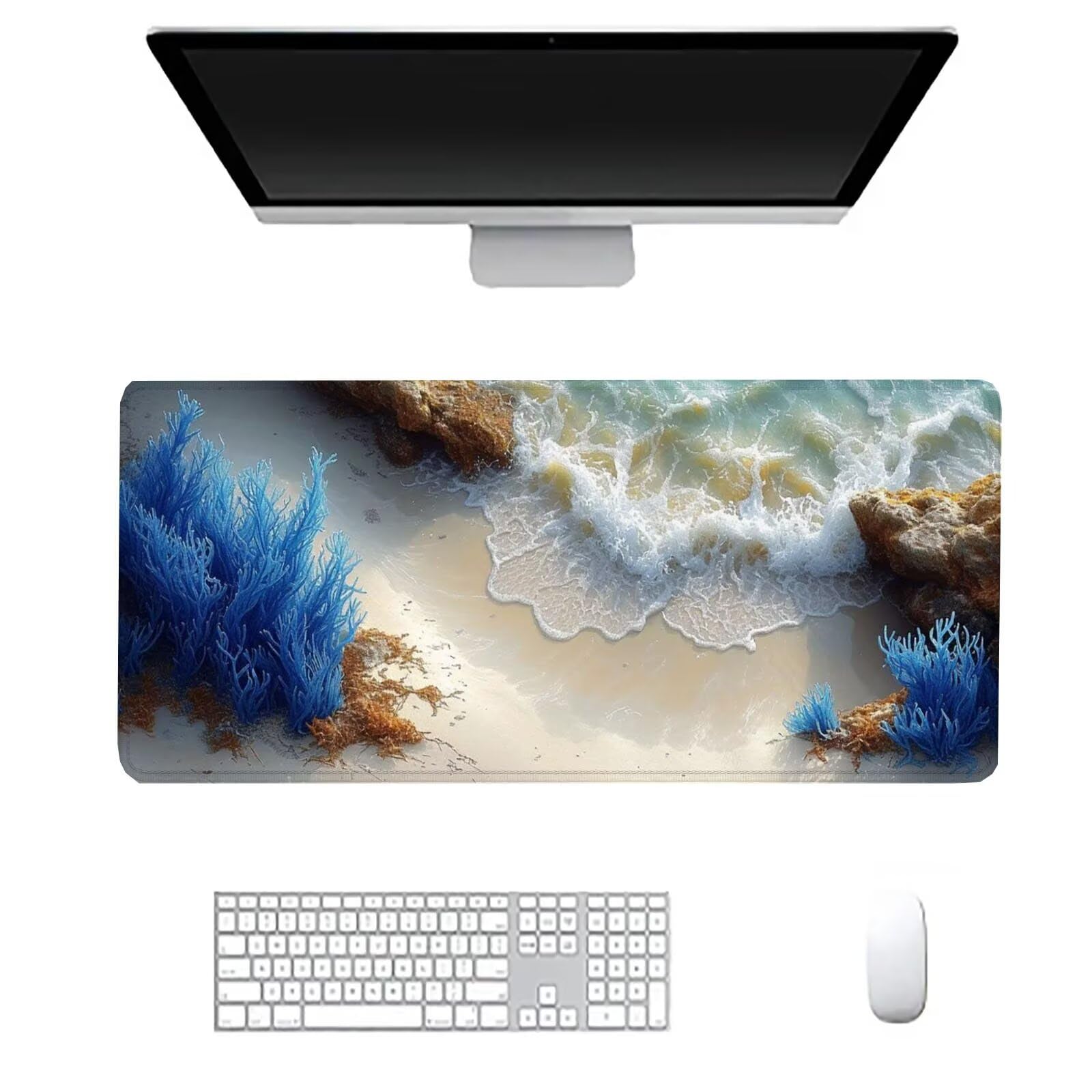 Koralowa podkładka pod mysz duża mata na biurko gracz plaża podkładka pod mysz XXL 1600 x 800 x 3 mm niestandardowa podkładka pod mysz, ochraniacz na biurko matowe akcesoria biurowe, do domu Deco