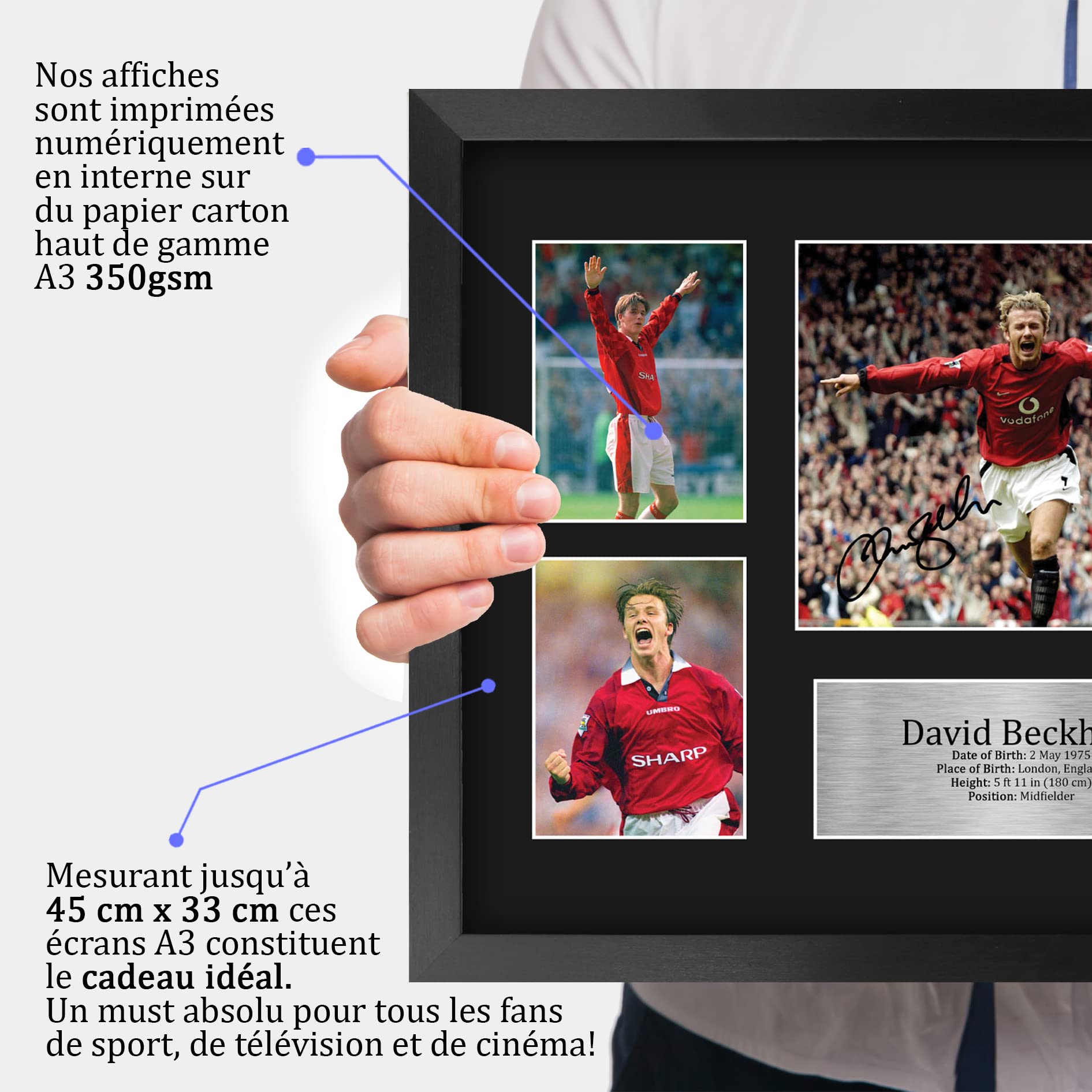 HWC Trading FR A3 David Beckham Cadeaux imprimés photo autographe signée pour les fans de football et les supporters - A3 Encadré