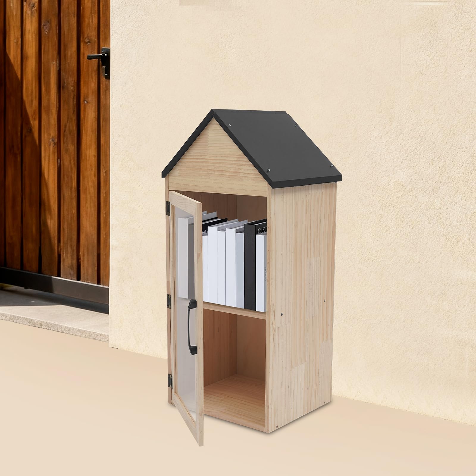 Little Library Box Outdoor 2-poziomowe pudełko na książki, drewniane, małe pudełko do przechowywania książek dla majsterkowiczów, sąsiadów, społeczności i szkół