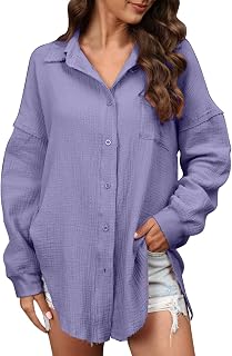 Xbemkste Blouses Women Corduroy Shirt for Women Casual Long Sleeve Button Down Shirt Top Tunic Women Blouse Women