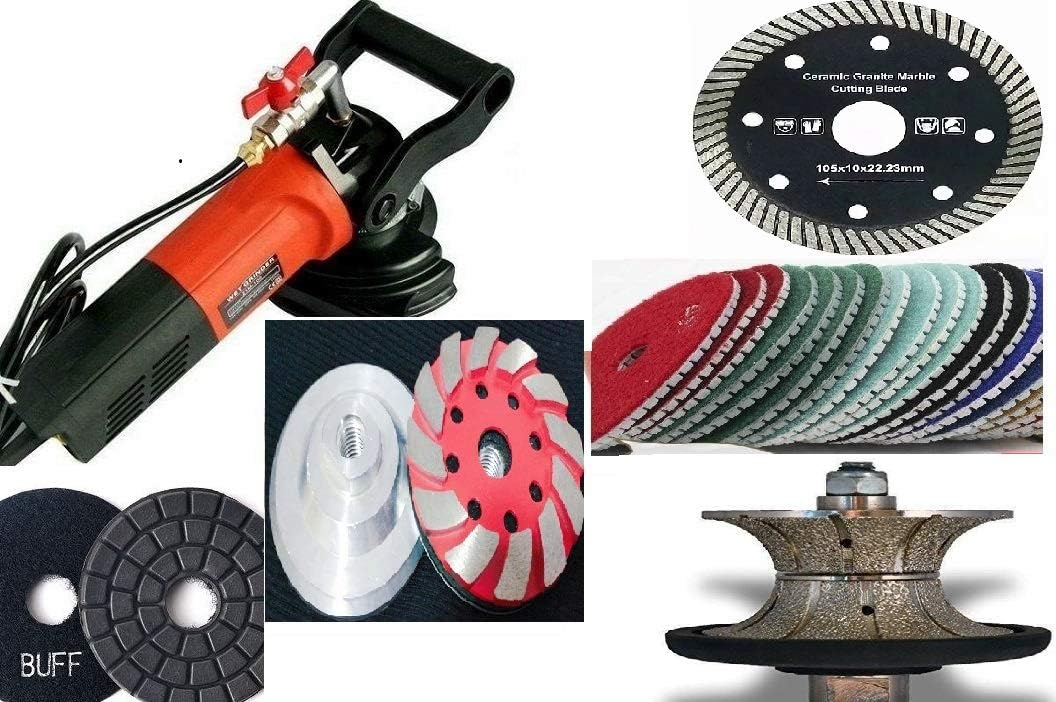 Power Tools Combo Kit Wet Polisher 2" Full Bullnose V50 countertop router bit 25 Diamond Polishing Pad Turbo Saw Blade Grinding Cup Wheel stone fabrication granite ceramic marble repair