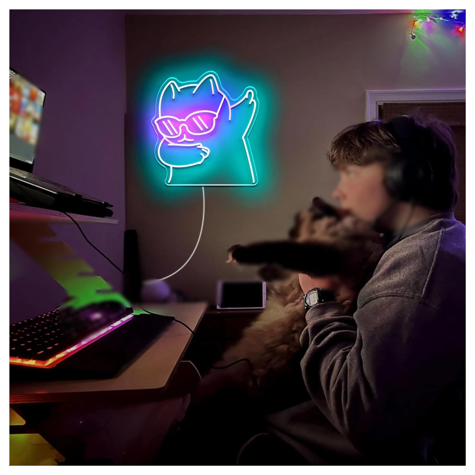 néon signe Néon Chat, Alimenté Par USB, Intensité Variable, Idéal Pour Les Cafés Pour Chats, Les Fêtes Et Les Salles De Jeux, Décoration Murale 35x32.8cm