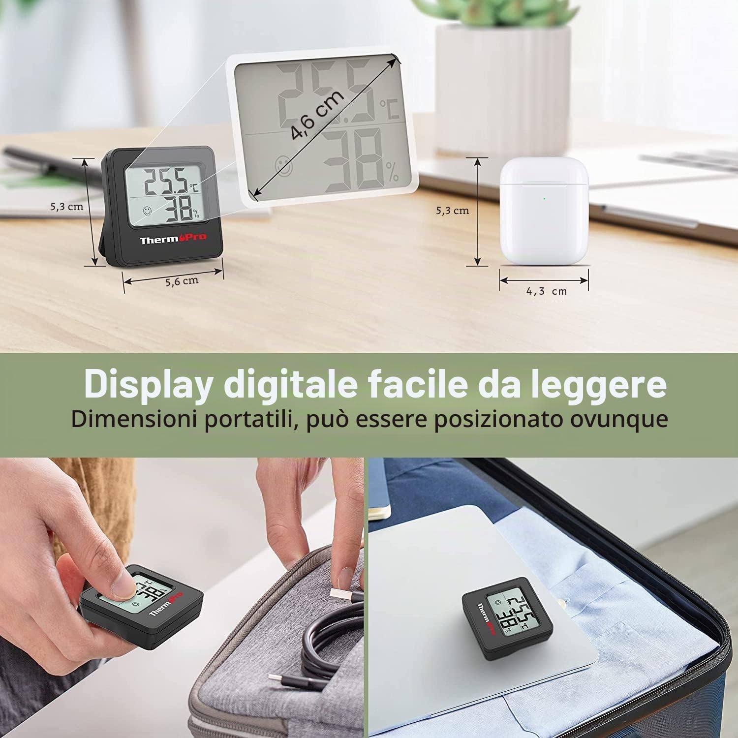 TempPro TP157-3 Termometro digitale per interni, termometro per la casa, misuratore di umidità con sensore di temperatura e umidità e icona a forma di viso, Precedentemente ThermoPro