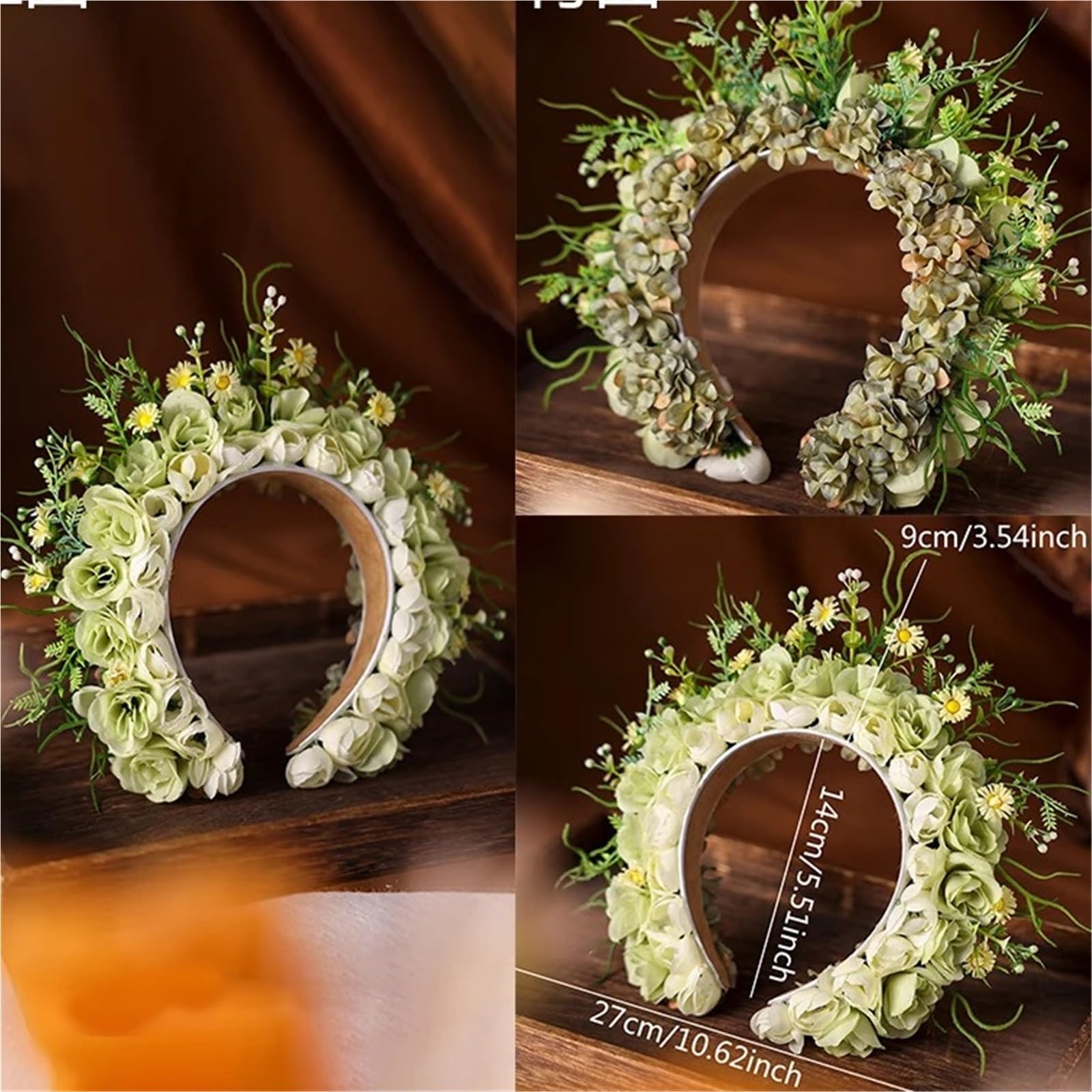 Haarreif mit künstlicher Blumenkrone Künstliche Seidenblumenkrone, handgefertigt, 3D-großer Kranz, Braut-Haarschmuck(Color4)