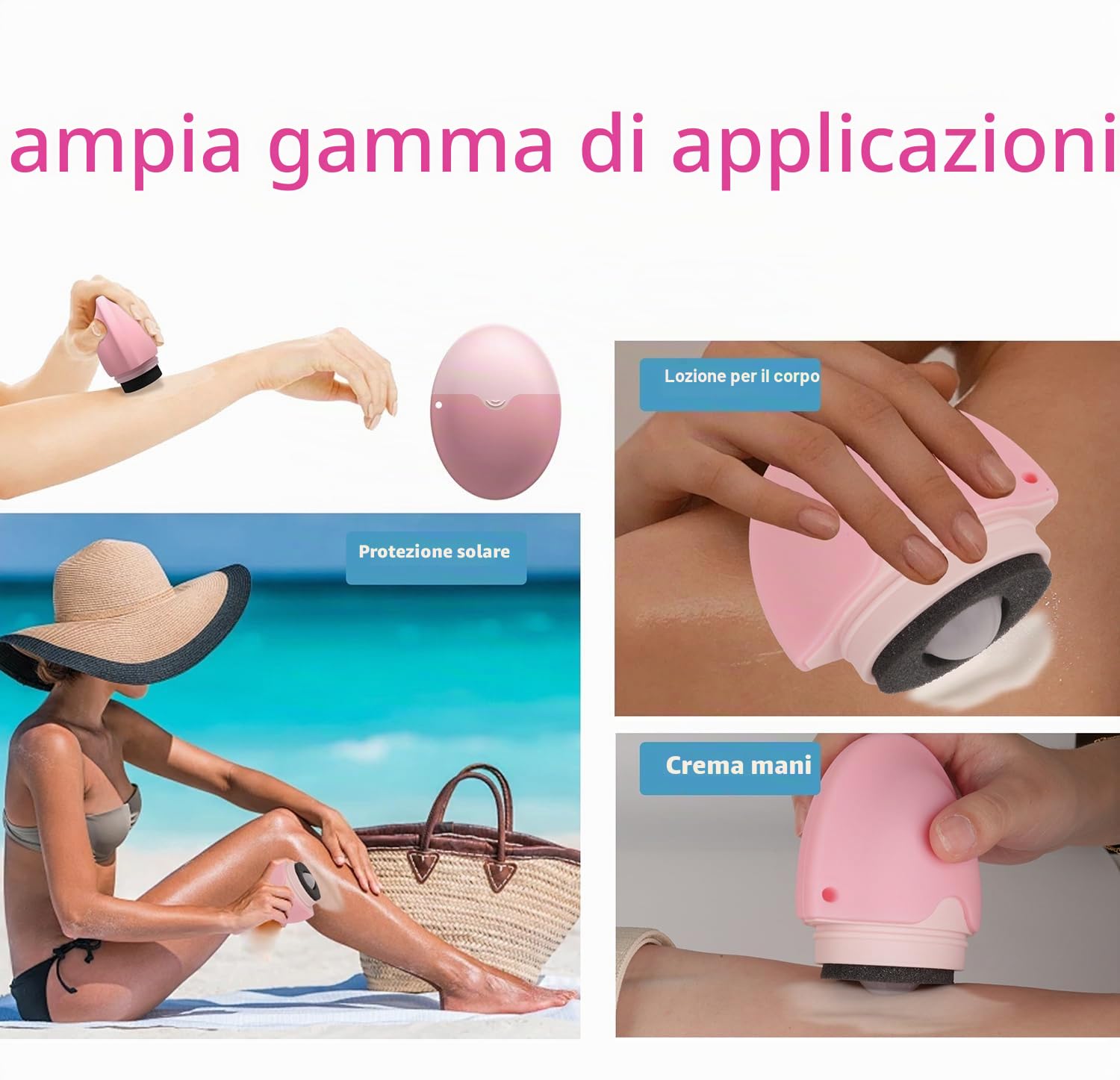 Applicatore Di Crema Solare A Rullo Ricaricabile - 1 Pezzo, Rosa, Spalma Sunscreen Applicator Dispenser, per L'applicazione Lozioni, Creme Solari, Lozioni il Corpo e Altro Ancora