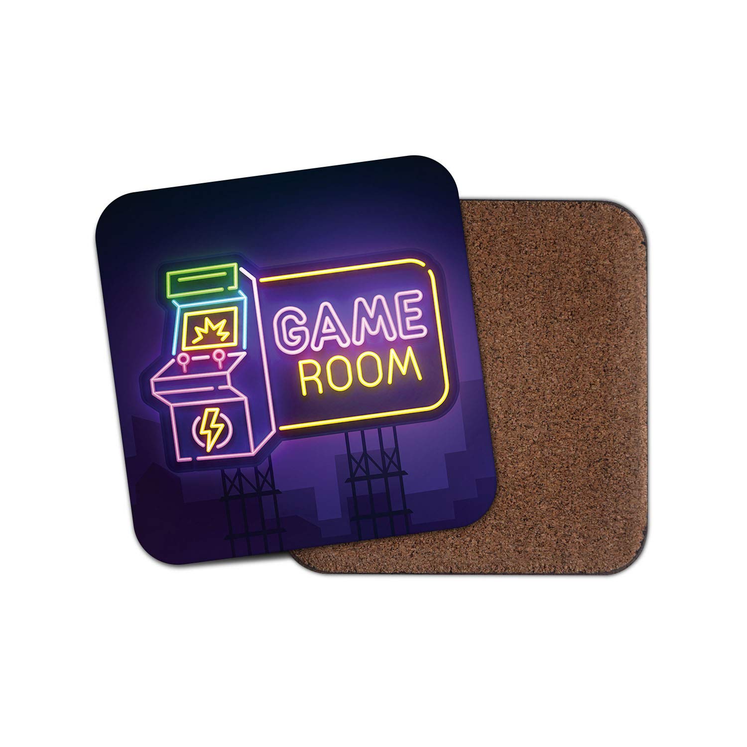 Destinationvinyl Men's Multicolor 1 X Neon Game Room Sign Coaster - Arcade Gamer Gaming Fun #14767
