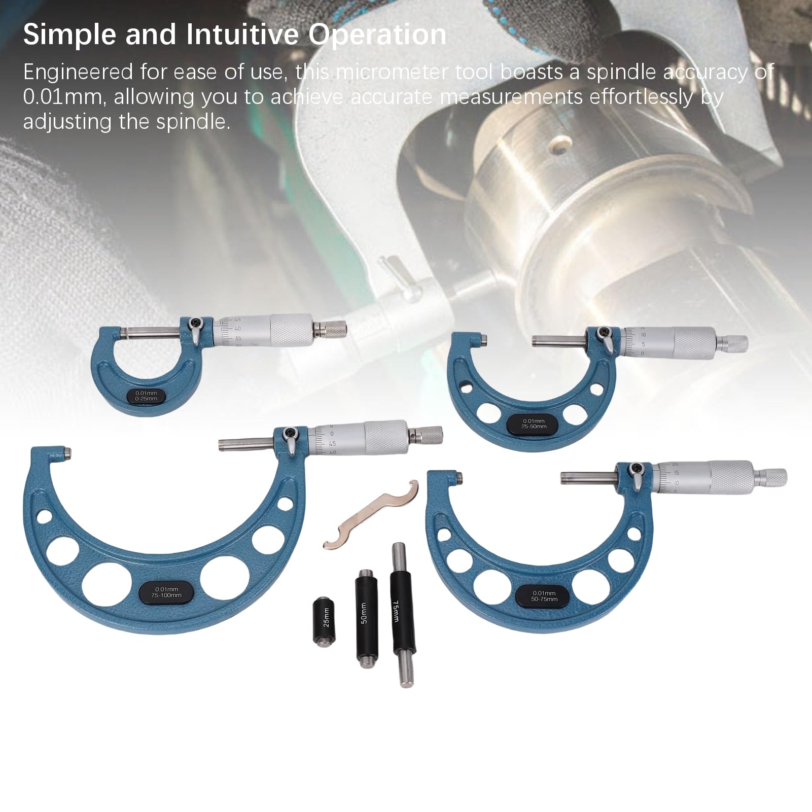 ASHATA 4-teiliges Mikrometer-Set aus Edelstahl, 0 Bis 100 Mm, Genaue Messwerkzeuge für den Einsatz in Technik und Fertigung