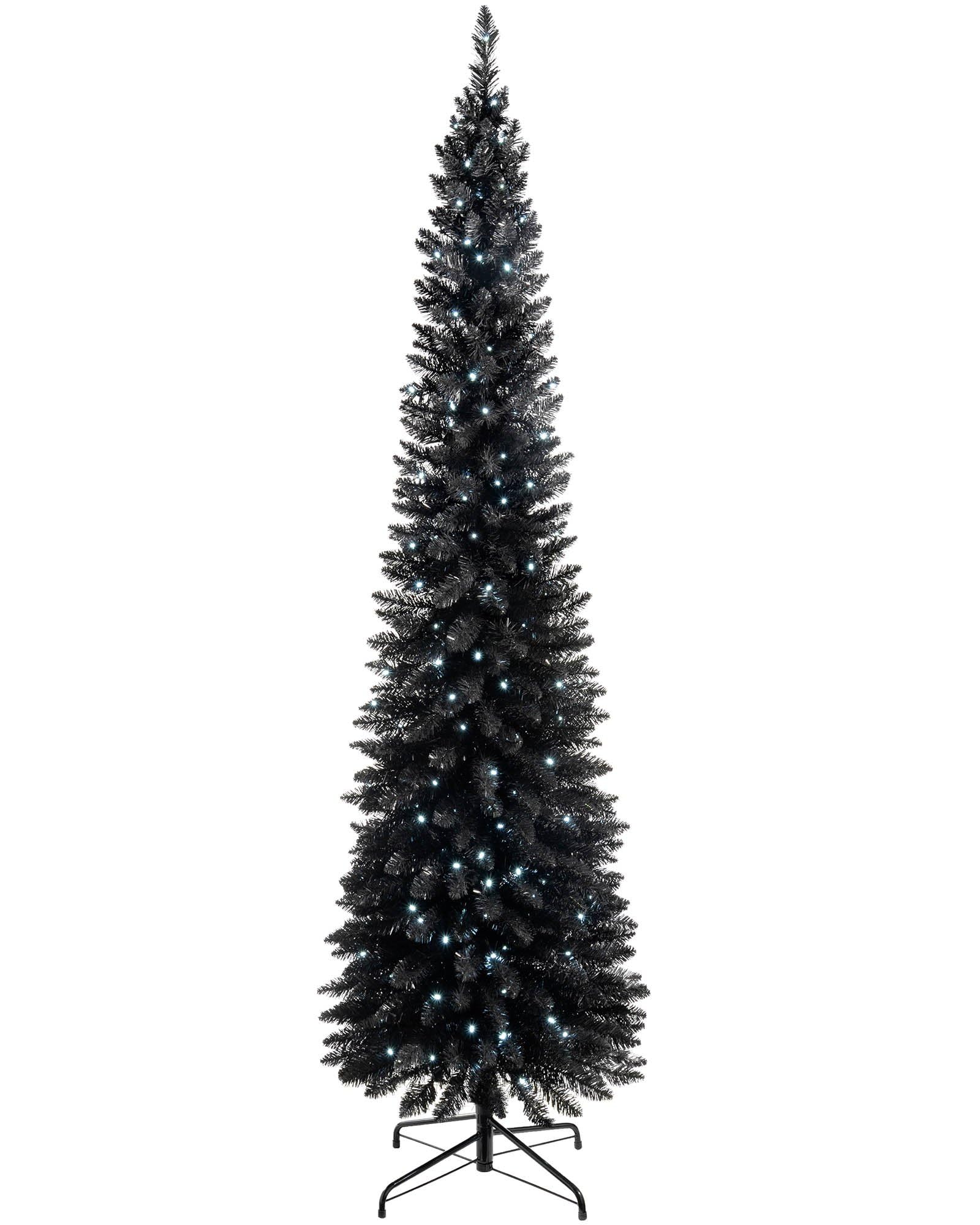 WeRChristmas Pre-Lit Pencil Christmas Tree with 180 LED Lights, 6.5 feet/1.95 m - 25 x 25 x 213 cm, Black