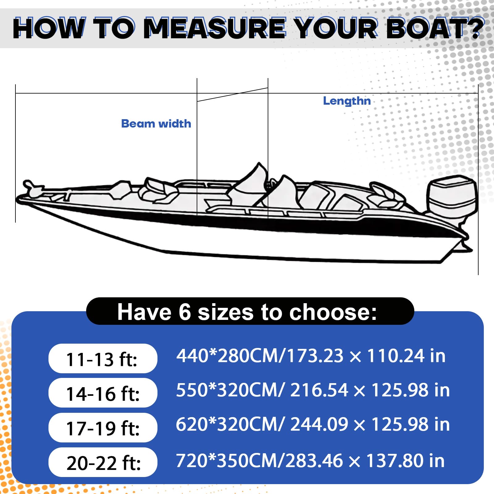 Bootsplane Wasserdicht Bootsplane, 420D Oxford Tuch Abdeckplanen Für Boote,Persenning Anti-UV Bootsplane mit Aufbewahrungstasche,für V-Rumpf, Ruderboot, Angelboot(17-19ft)