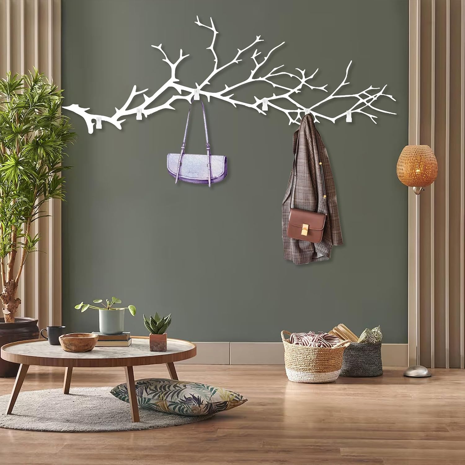 Extra Large Metal Branch Coat Rack, Tree Branch Wall Mount, Tree Branch Wall Hanger, Hat and Coat Rack, Home Storage Hooks, Entryway Wall Decor (Black, 30"x11")