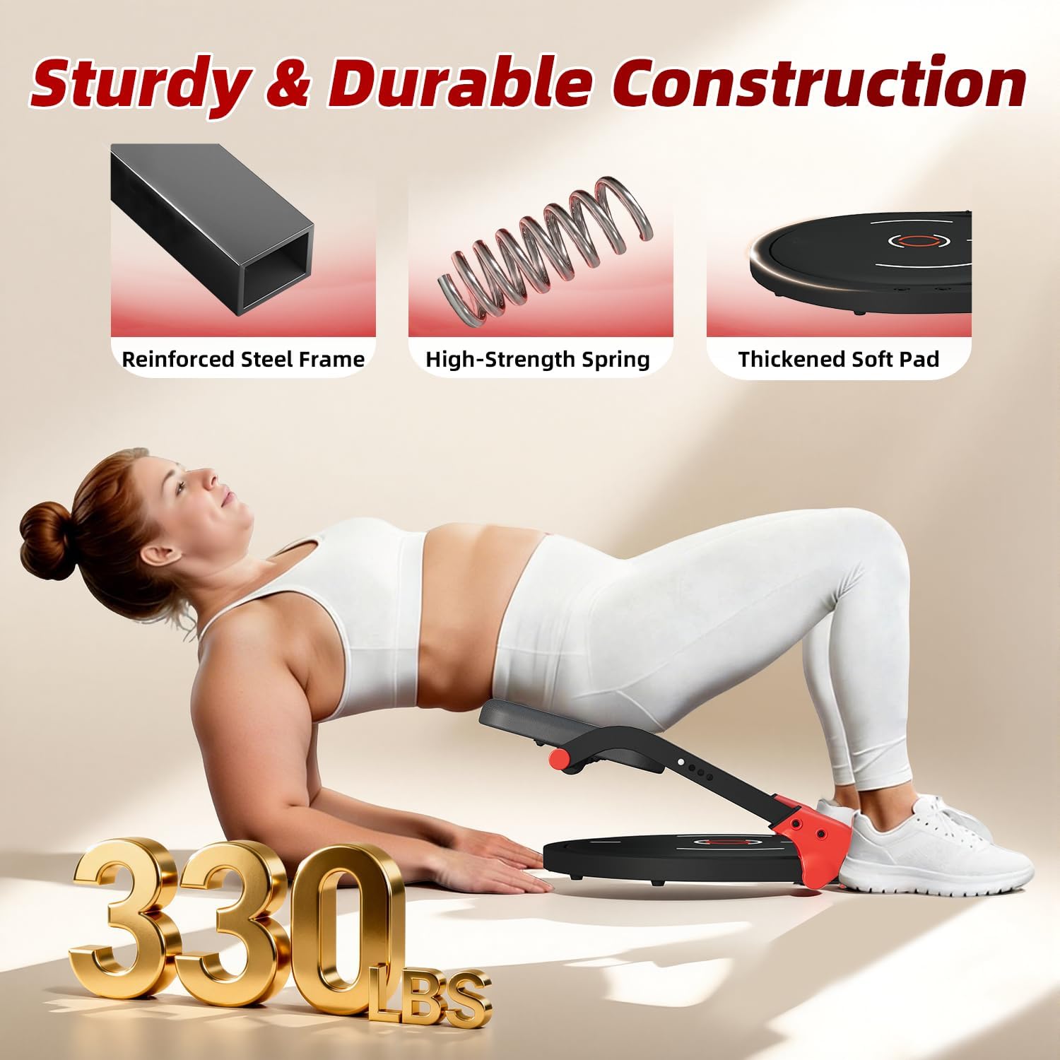 Sit Up Machine, Upgraded Ab Machine with Flat Backrest Multi-functional Ab Exercise Equipment for Home Gym with Angle Locking Accessory/4-Level Resistance/Massage Roller/330LBS Steel Frame