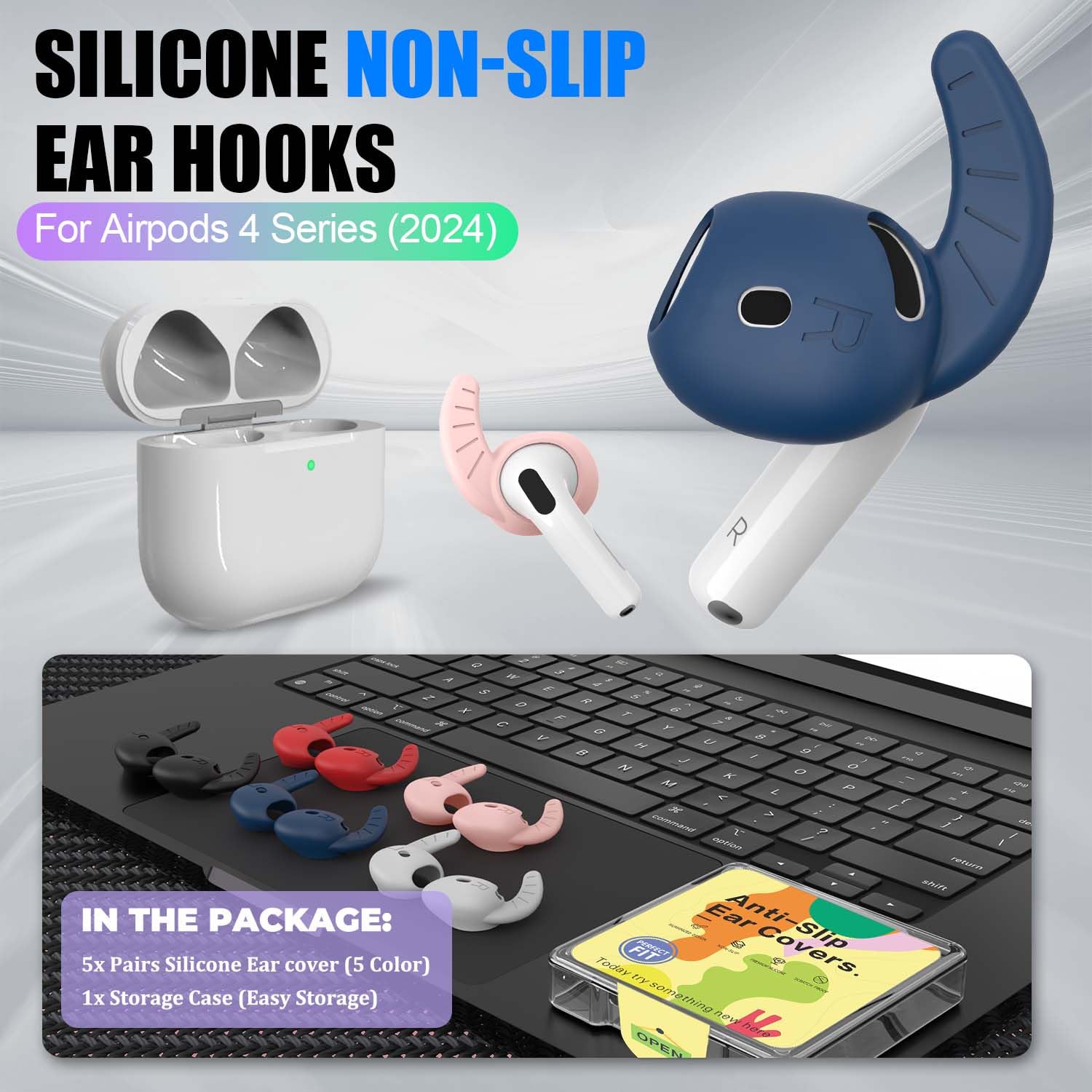 [5 pares] Ganchos para auriculares AirPods 4 (2024), accesorios de silicona antideslizante para AirPods 4 ganchos para las orejas, accesorios de repuesto para AirPods 4 almohadillas compatibles con