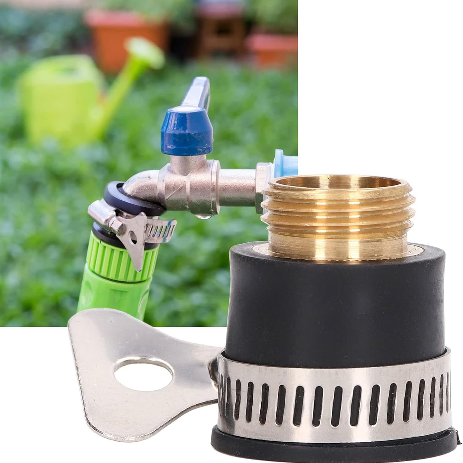 Conector de grifo de latón de 1/4 pulgadas, paquete de 4 accesorios roscados para riego de jardín, adaptador de manguera fácil de instalar con clips para lavadoras a presión y uso en exteriores