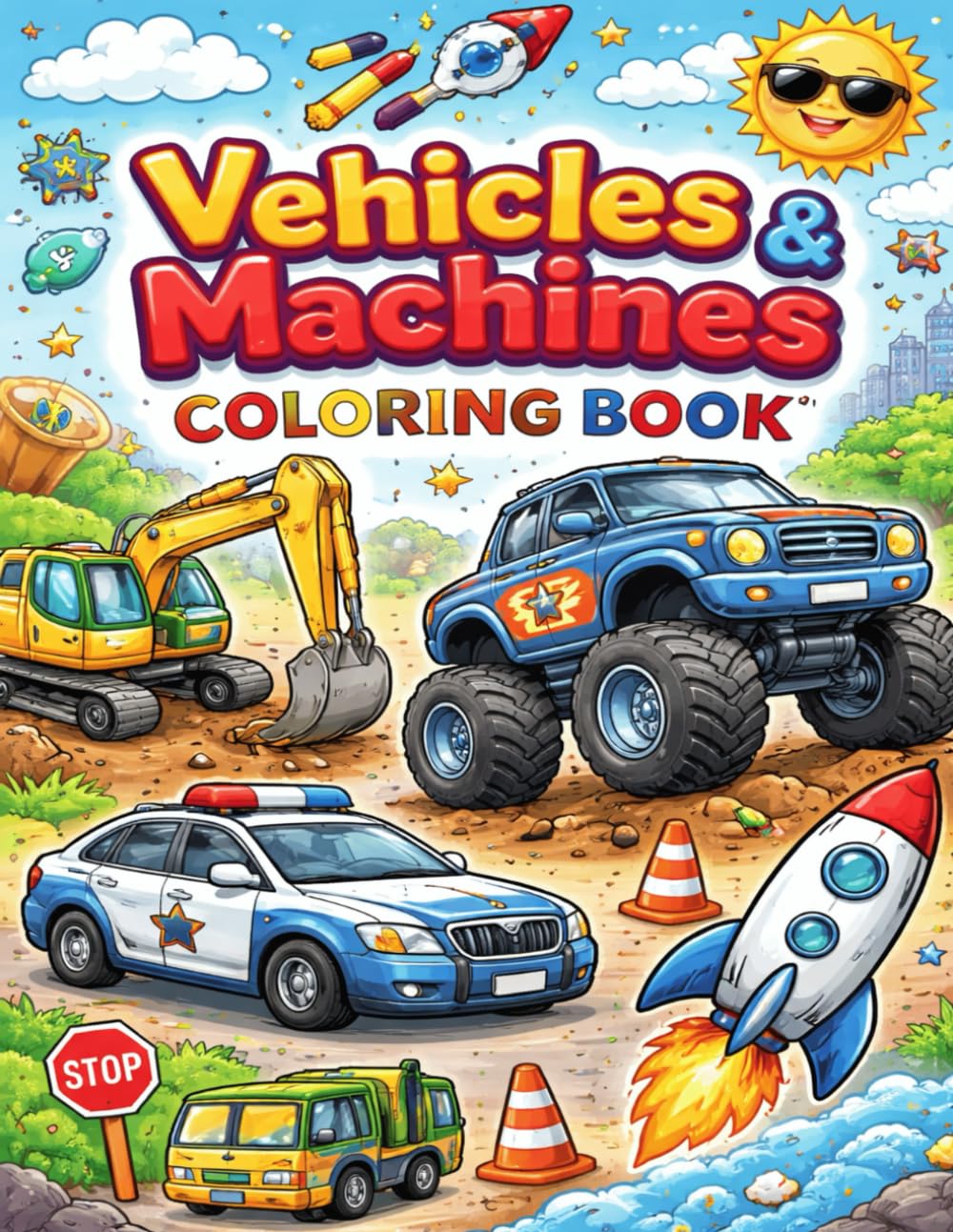 Vehicles & Machines Coloring Book for Kids: Fun Trucks, Cars, Tractors, Planes and Construction Vehicles for Boys & Girls Ages 3-8 (Vehicles Coloring Book Series)