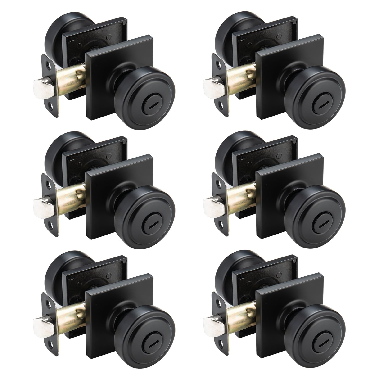 Brushed Gold Door Knobs - 6 Pack with Privacy Lock -17