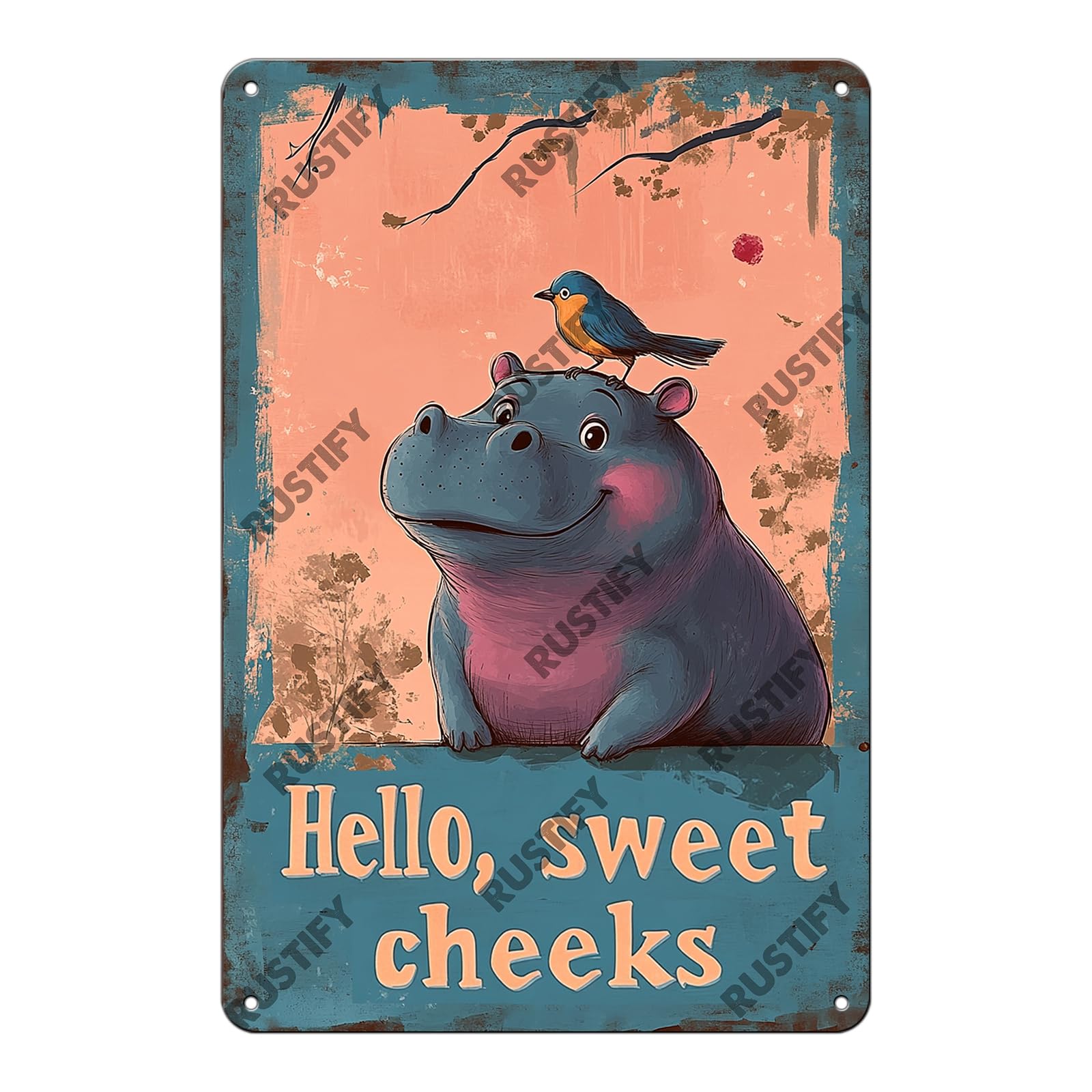 Anceky Retro Tin Sign Hello Sweet Cheeks Metal Sign Wall Decor for Kitchen Home Bar Cafe Garage 12×16 Inch