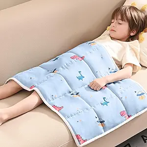 anfie Weighted Lap Pad 2 Pounds, Weighted Blanket Kids(20"*30") Cooling Blanket for Sleeping,Weighted Throw Blanket for Travel Indoor Outdoor (Light Blue Dinosaur)
