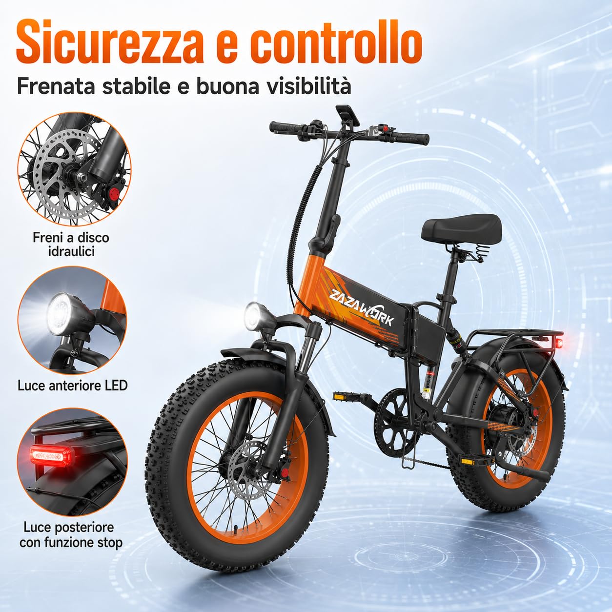 Bici Elettrica Pieghevole 20"×4.0" Fat Tire, Bicicletta Elettrica 48V 20Ah Batteria Rimovibile fino a 120 km 250W,60 Nm, 7 Velocità per Adulti, Freni Idraulici Doppia Sospensione per Ogni Terreno