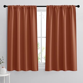 RYB HOME Orange Window Curtains 95 inches Length, Energy Efficient Rod Pocket Drapes Privacy Covers for Sliding Glass Door Home Office, W52 x L95 inch, 2 Panels, Burnt Orange