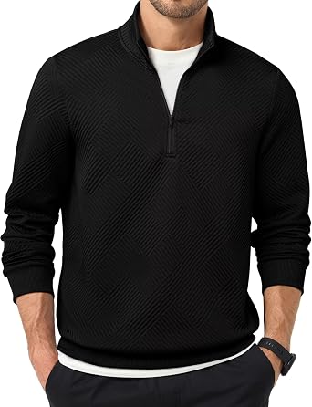 Dokotoo Men Mens Quarter Zip Sweatshirts Soild Casual Geometric Texture Long Sleeve Knit Mock Neck Sweaters Pullover
