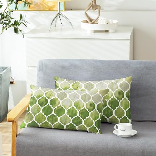 Miniatura 9 de CaliTime - Juego de 2 fundas de almohada pintadas a mano con cadena de enrejado colorida.