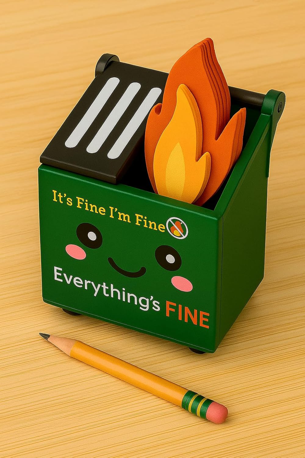Dumpster Fire Pencil Holder with 100 Pcs Flame Note Cards, 2 Compartments for Desk & Office Supplies, Funny Office Desk Accessories Decor for Coworkers Teacher(Already Assembled) - Image 6