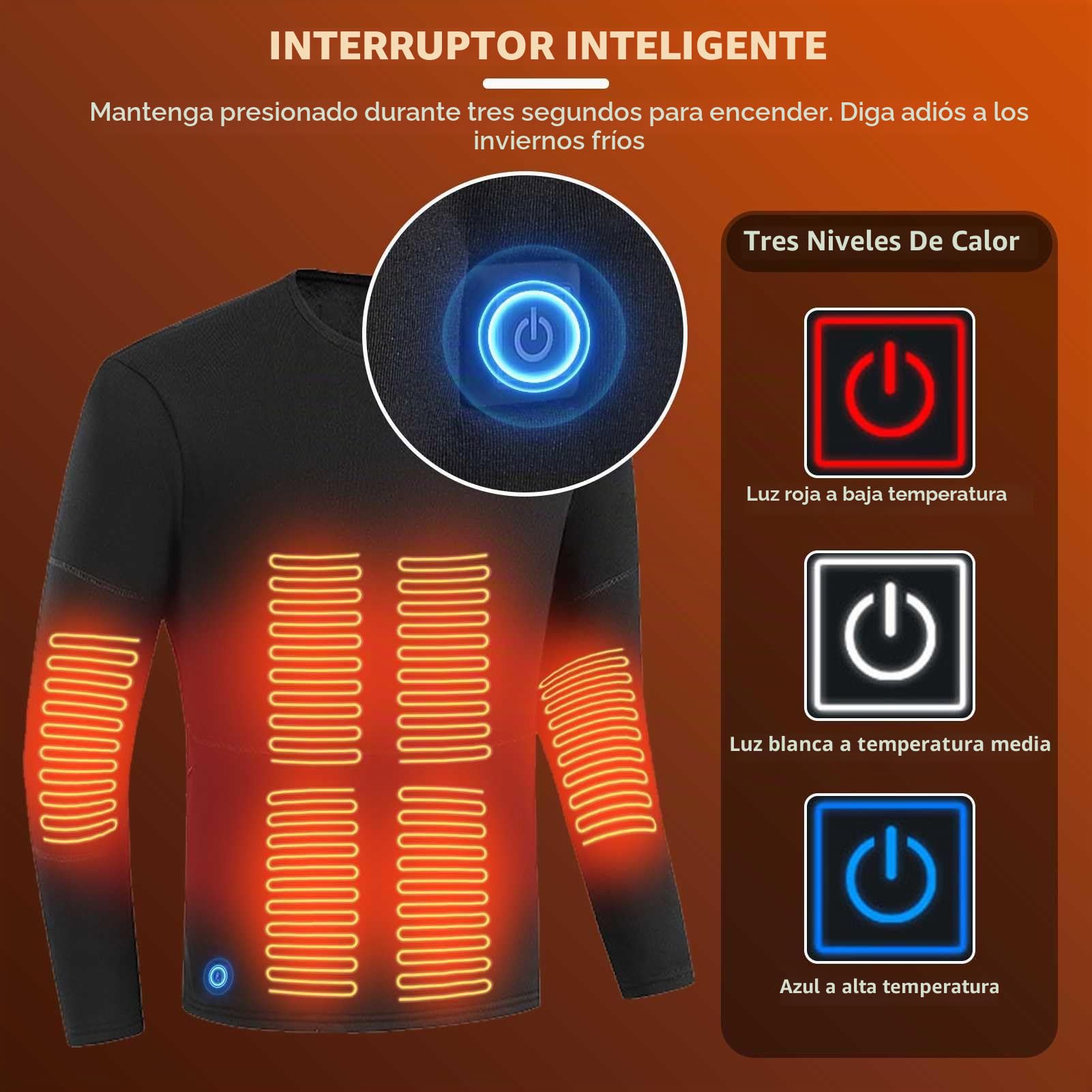 Camiseta Calefactable Térmica, Calentador Ropa Interior de Manga Larga para Hombres y Mujeres, Forro Polar Ropa Termica Electrico USB para Moto al Aire Libre