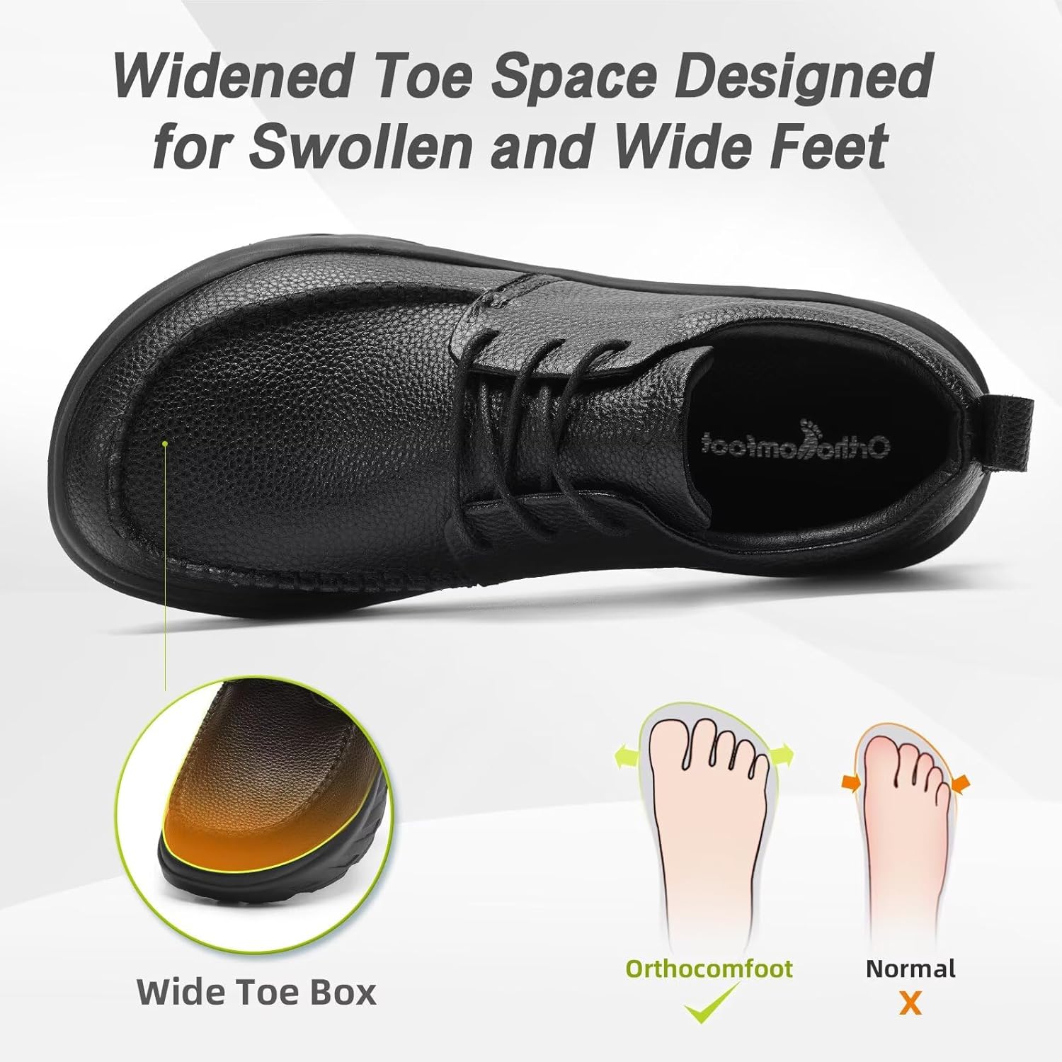 OrthoComfoot Men's Orthopedic Wide Leather Dress Walking Shoes: Diabetic Plantar Fasciitis Arch Support Comfortable Sneakers, Business Work Adjustable Fit Orthotic Casual Heel Foot Pain Relief Oxfords - Image 2