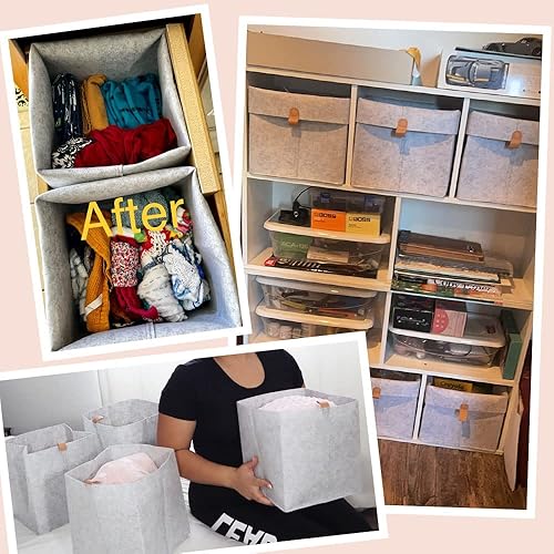 Miniatura 5 de MILILOVE 8 cestas de almacenamiento de fieltro de 9 x 9.2 x 10.2 pulgadas, cubo de almacenamiento de tela de tela, cesta organizadora plegable con