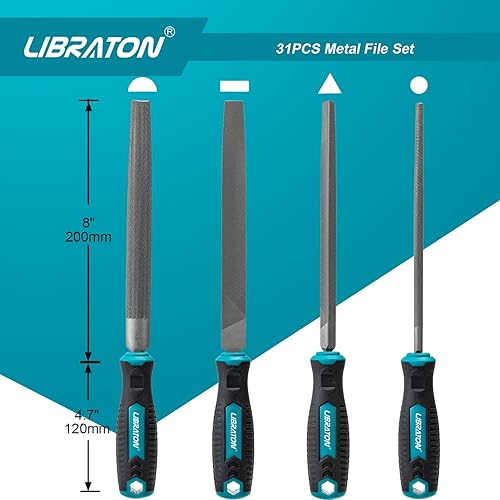 Miniatura 3 de Libraton Juego de archivos de metal de 31 piezas, limas de metal, limas de metal para acero, 12 limas de aguja con estuche, lima de rifler, 12