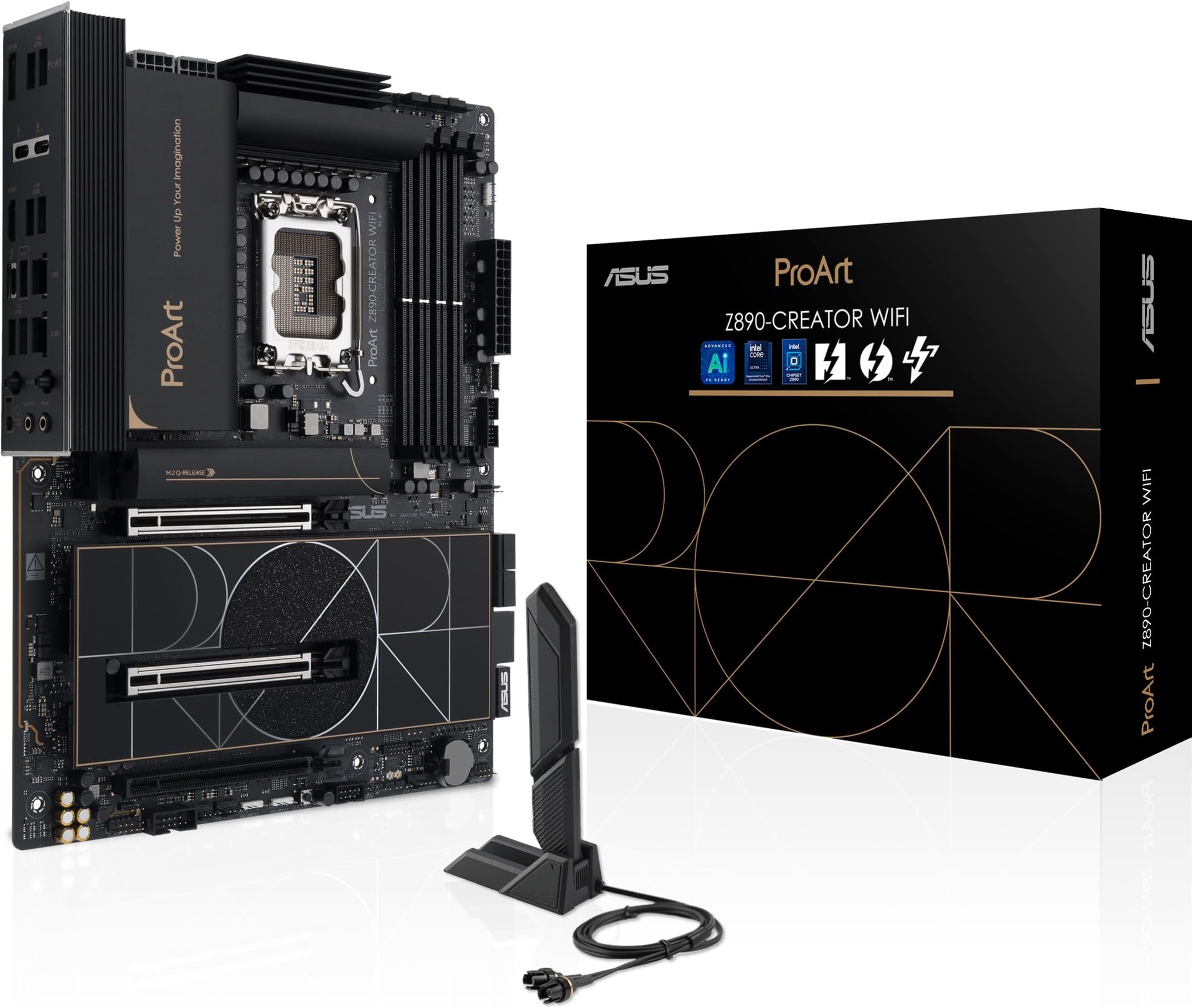 ProArt Z890-CREATOR WIFI Z890 LGA 1851 ATX Motherboard, Intel® Core™ Ultra Processor Series 2 Ready, 16+2+1+2 stages, PCIe® 5.0, DDR5, Thunderbolt™ 5 Type-C®, 10+2.5 Gb LAN, WiFi 7, 5x M.2, AI OC