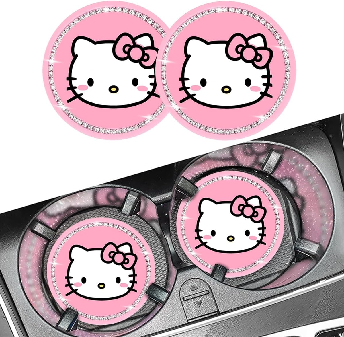 2PCS Cute Kitty Cup Holder Coasters, Black Silicone Anti-Slip Car Coasters,Car Cup Pads,Universal 2.75 Inch