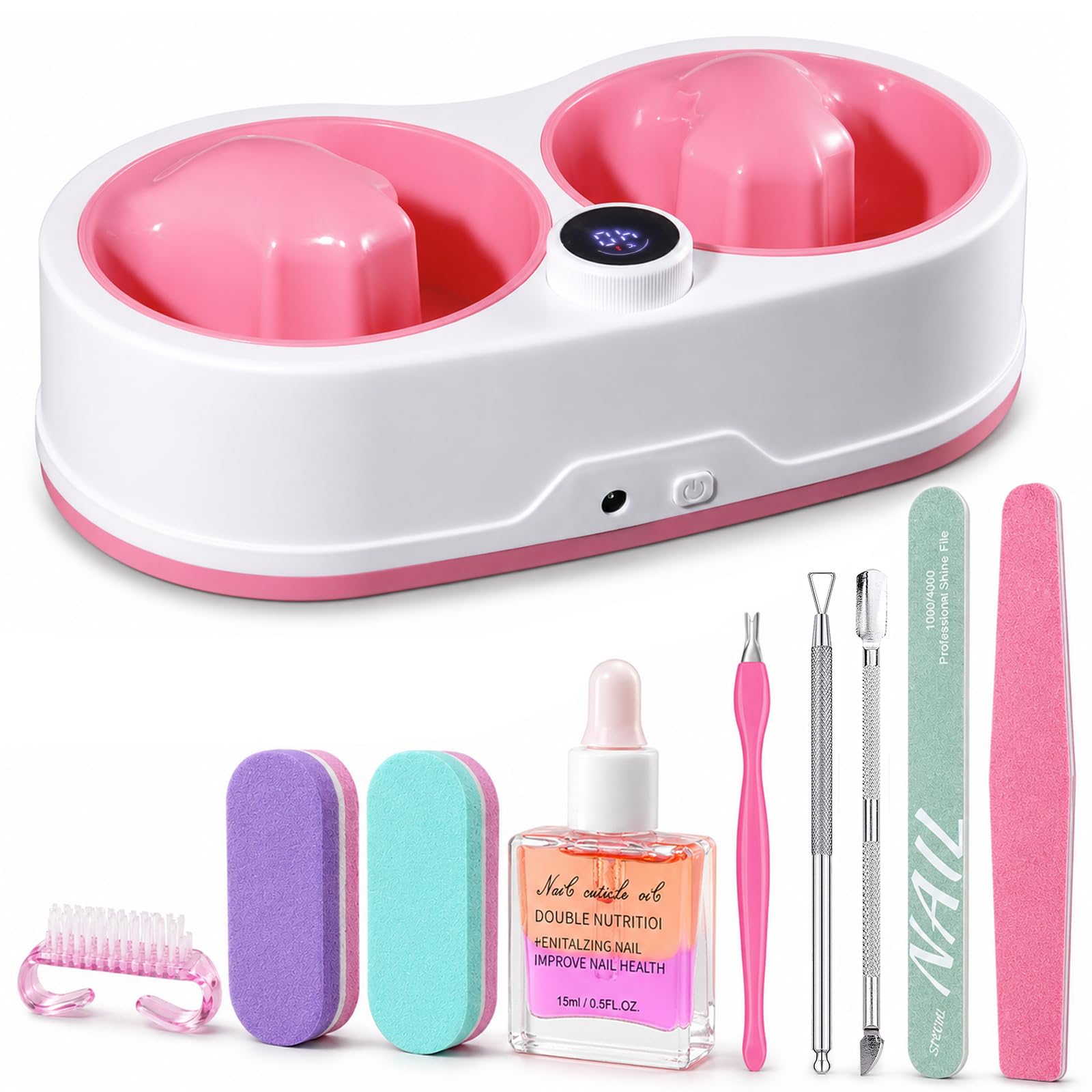 Electric Dual Nail Soaking Bowl with 10 Levels Constant Temp 86-122°F, Pink