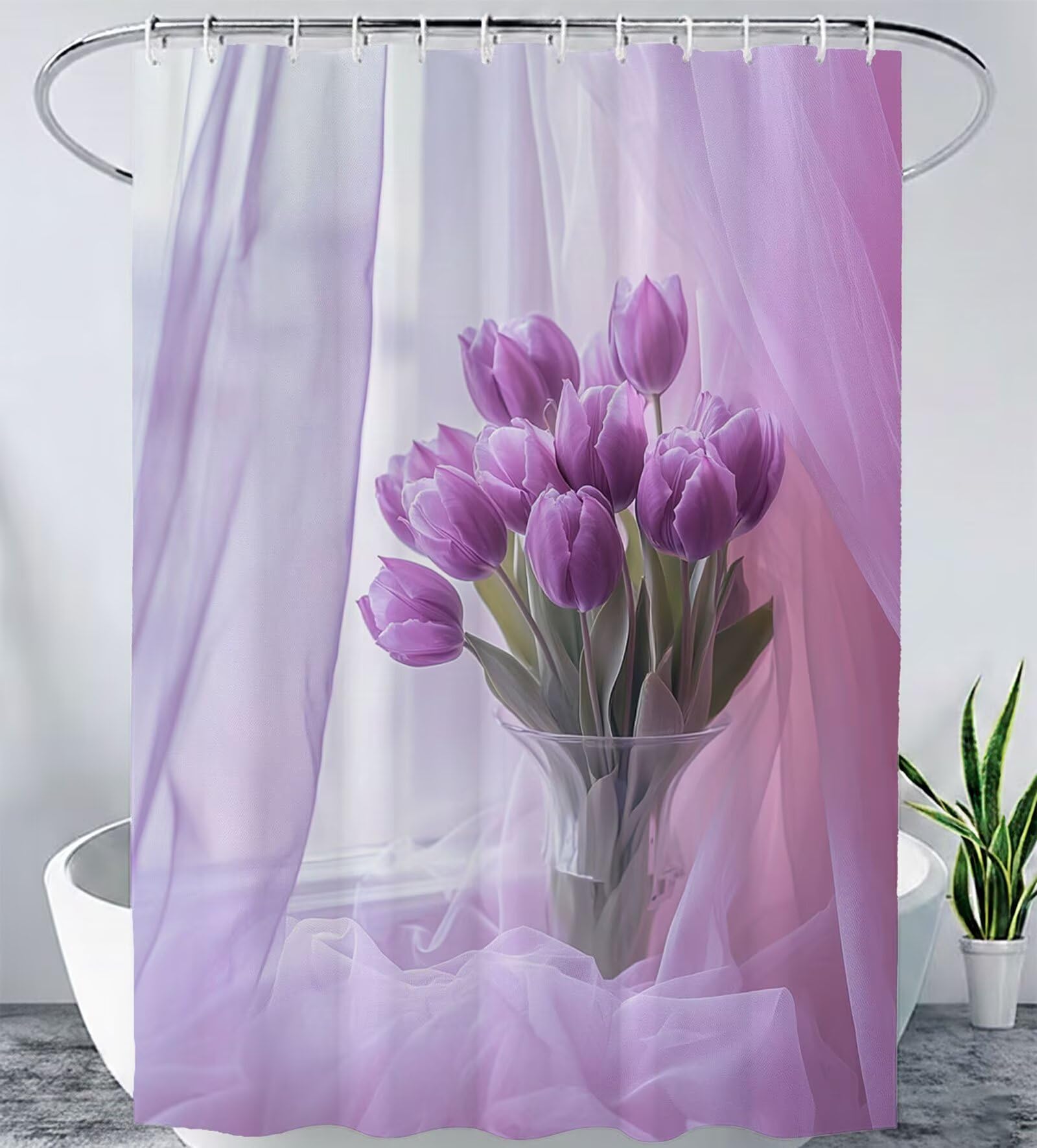 Rideau de douche anti moisissure violet lavable avec ourlet lesté