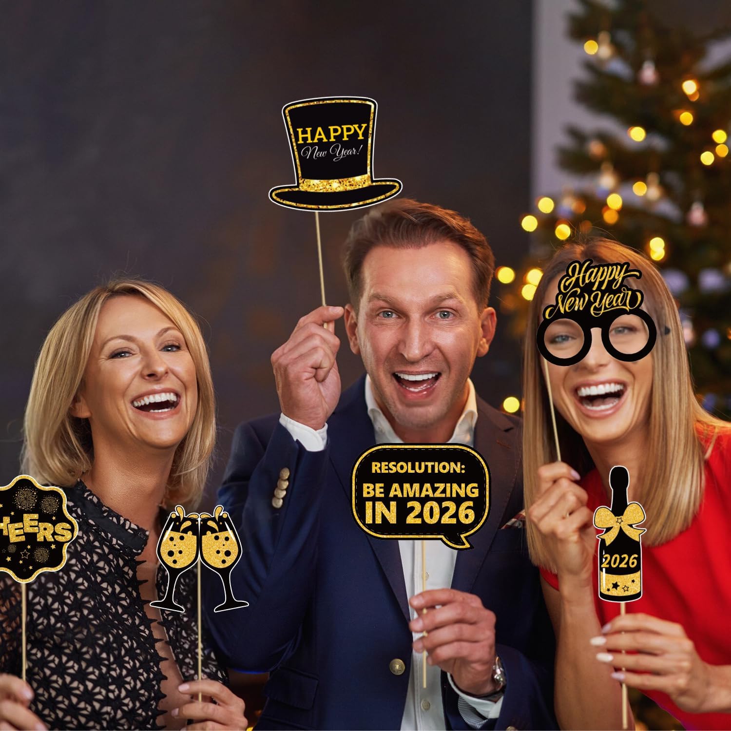 Biswiter 36 Pcs New Years Photo Booth Props, New Years Eve Photo Props 2026, Happy New Year Decorations 2026, New Year Photo Booth Props 2026, New Years Eve Party Supplies - Image 7