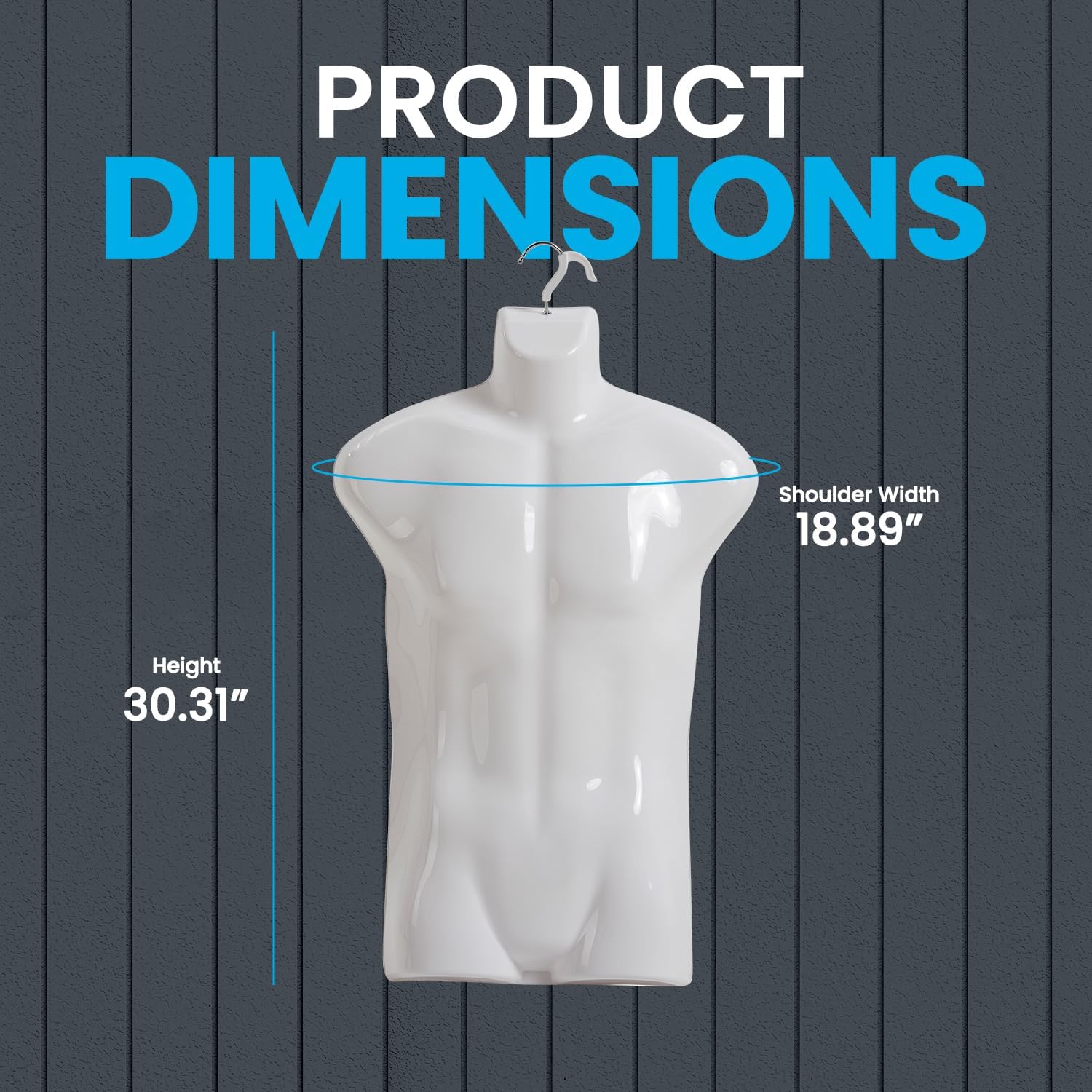 Topmaster Premium Male Shirt Holder - Durable Male Mannequin Torso, Lightweight and Portable Half Body Shirt Holder with Hanging Hook, Male Mannequin for Shirt Display and Storage, White, Pack of 1 image 2