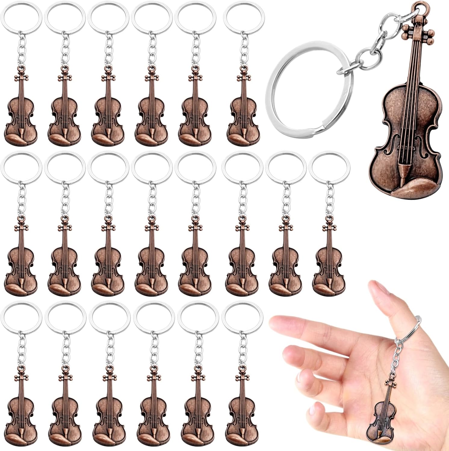 OMISTAR 20 PCS Violin Keychain, Red Copper Metal Violin Keyring