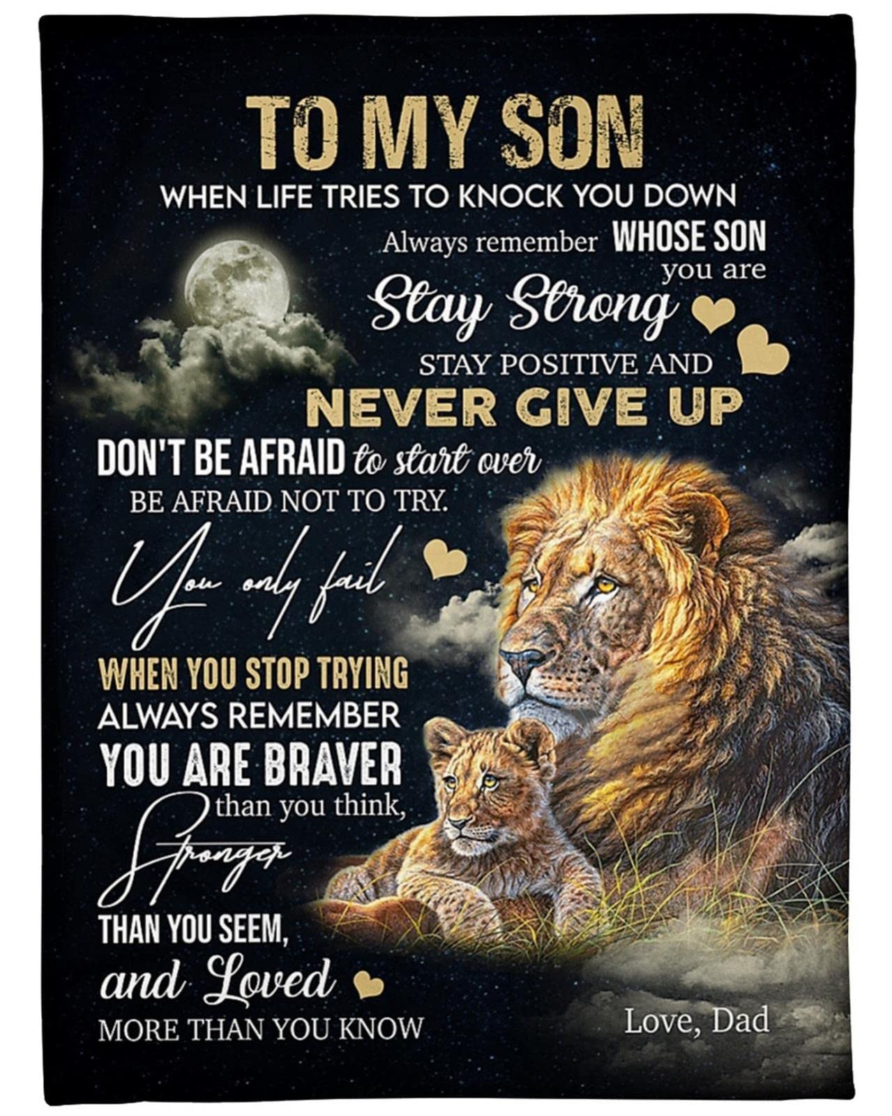 Personalised Fleece Blanket, To My Son from Dad Envelope Fleece Blanket Bed Throws Letter Patterns Hug Blanket Encourage and Love Flannel Blanket Birthday Gifts