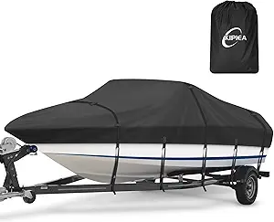 Kipiea Trailerable Boat Cover- 14-16 ft feet Heavy Duty Waterproof Boat Covers, Double PU Waterproof, Fits V-Hull, Fish & Ski, Pro-Style, Fishing, Bass Boats, 14'-16' Long X 90" Wide