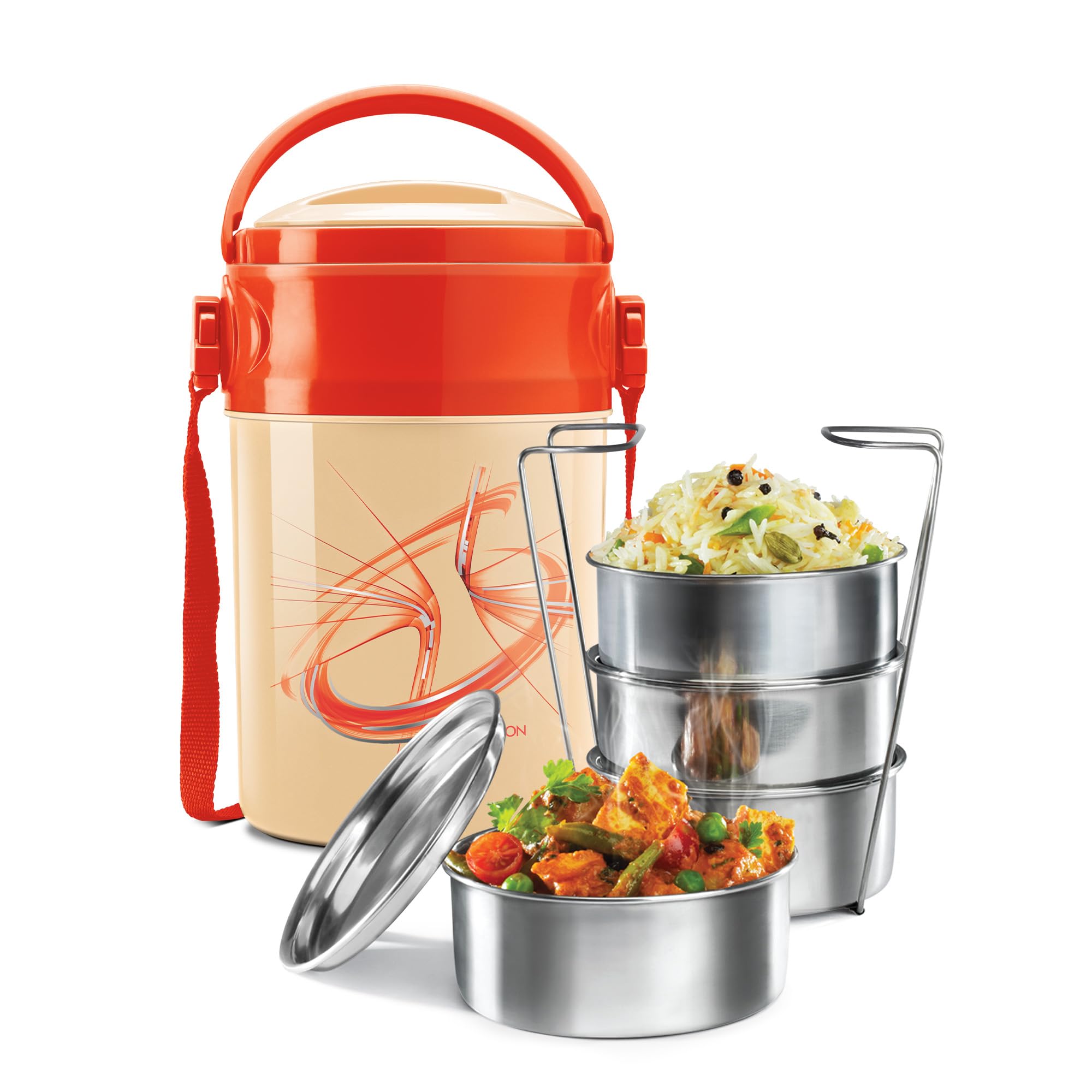 MILTON Odyssey Insulated Tiffin, 4 Stainless Steel Containers, 380 ml Each and 1 Papad Box, 200 ml, Ivory | PU Insulated | Food Grade | Easy to Carry | Hot & Cold | Office | Outdoors | Food Grade (B0C6M256CK) Amazon Price History, Amazon Price Tracker