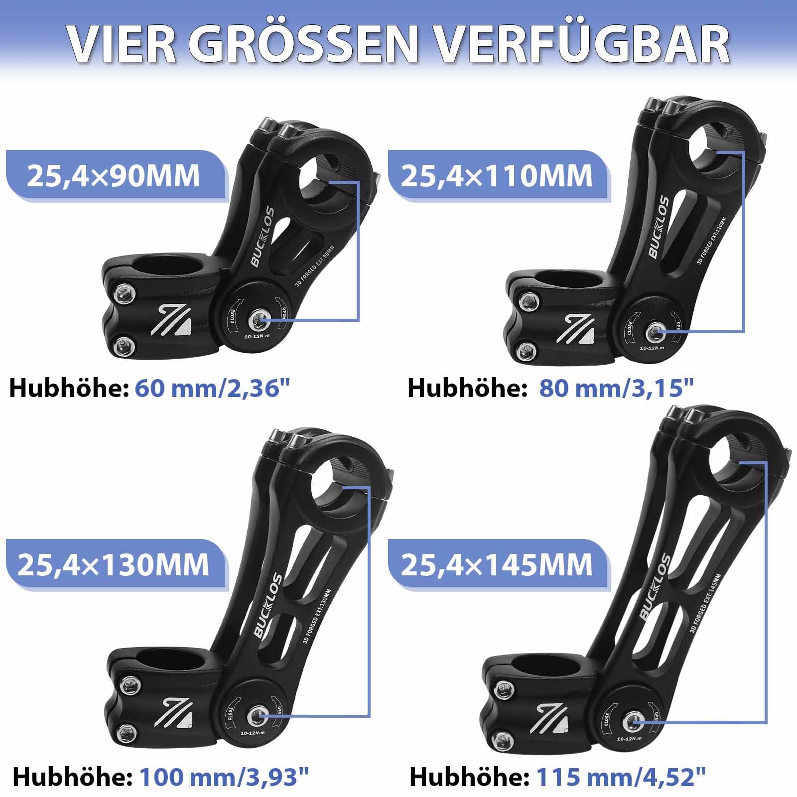 Fahrradlenker Vorbau, Lenkererhöhung Fahrrad 31.8mm/25.4,90mm/110mm/130mm/145mm,Fahrradvorbau-Riser zur Winkelverstellung,Fahrrad Lenker Erhöhen für MTB