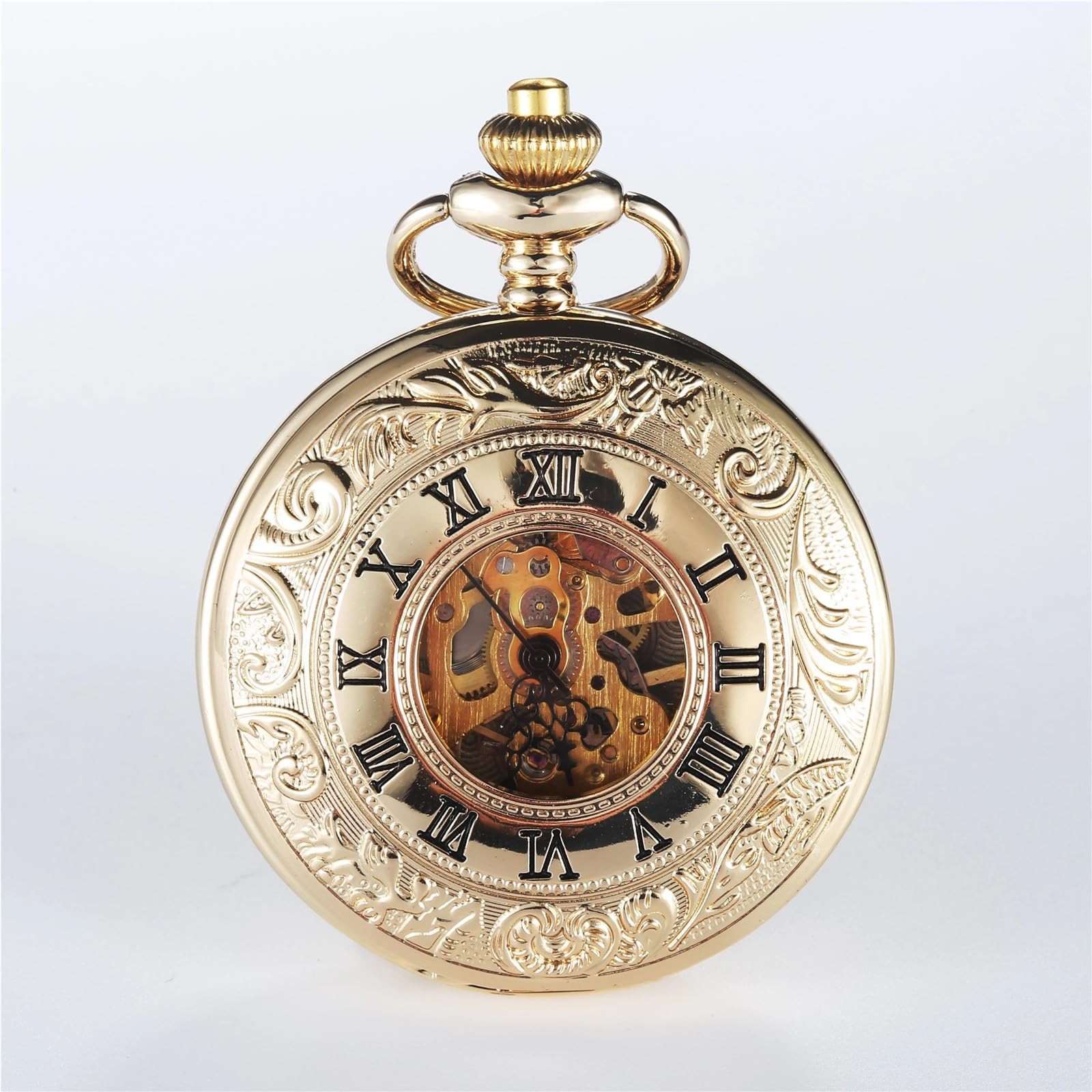 Steampunk Vintage Mechanische Taschenuhr Skelett Zifferblatt Gravierte Fall Fob Kette Anhänger Sammlung Uhr